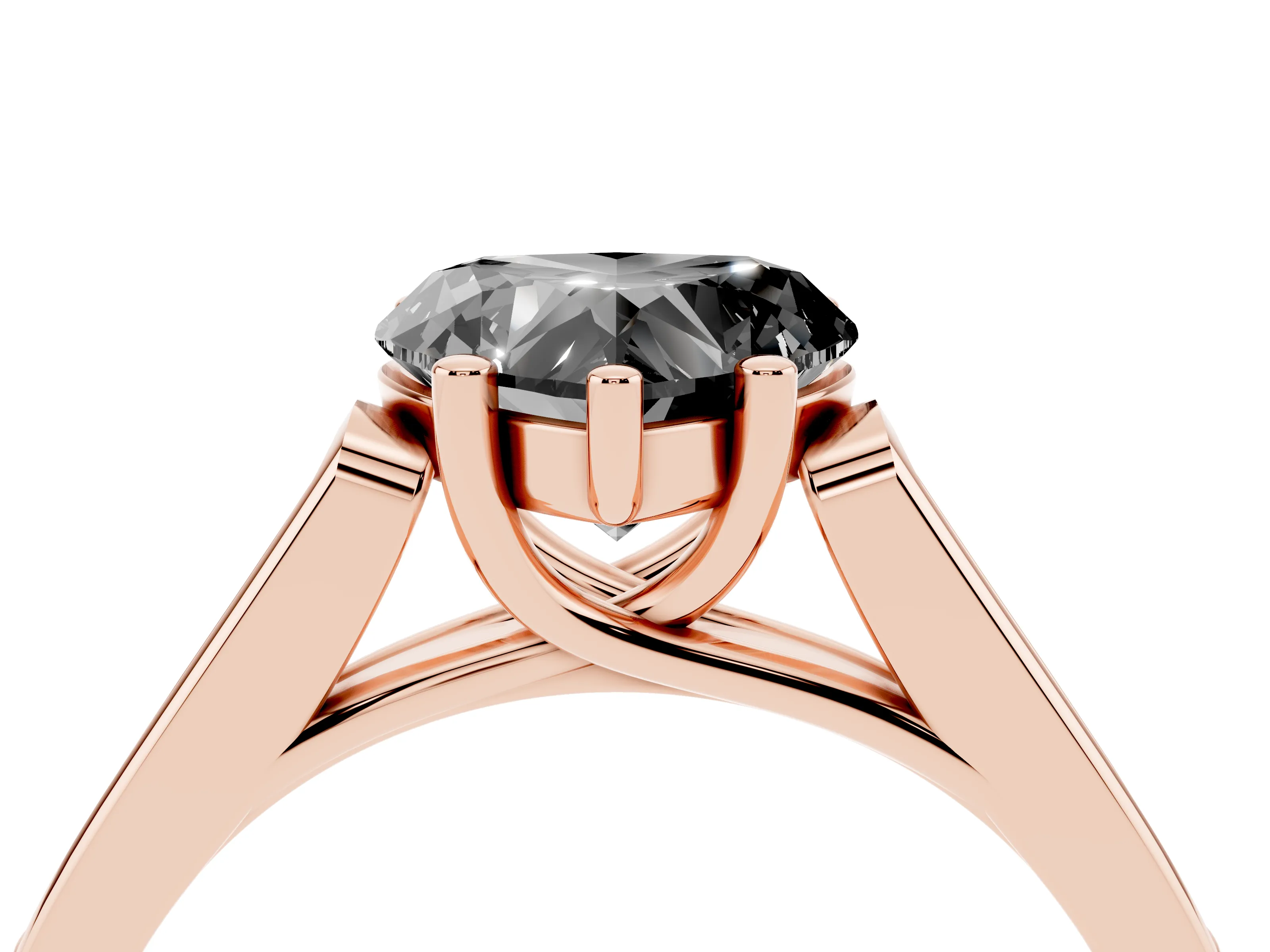 Fancy Black Heart Cut Diamond Solitaire Cathedral Engagement Ring Set in Rose gold with Channel-Set Band and Prong Setting