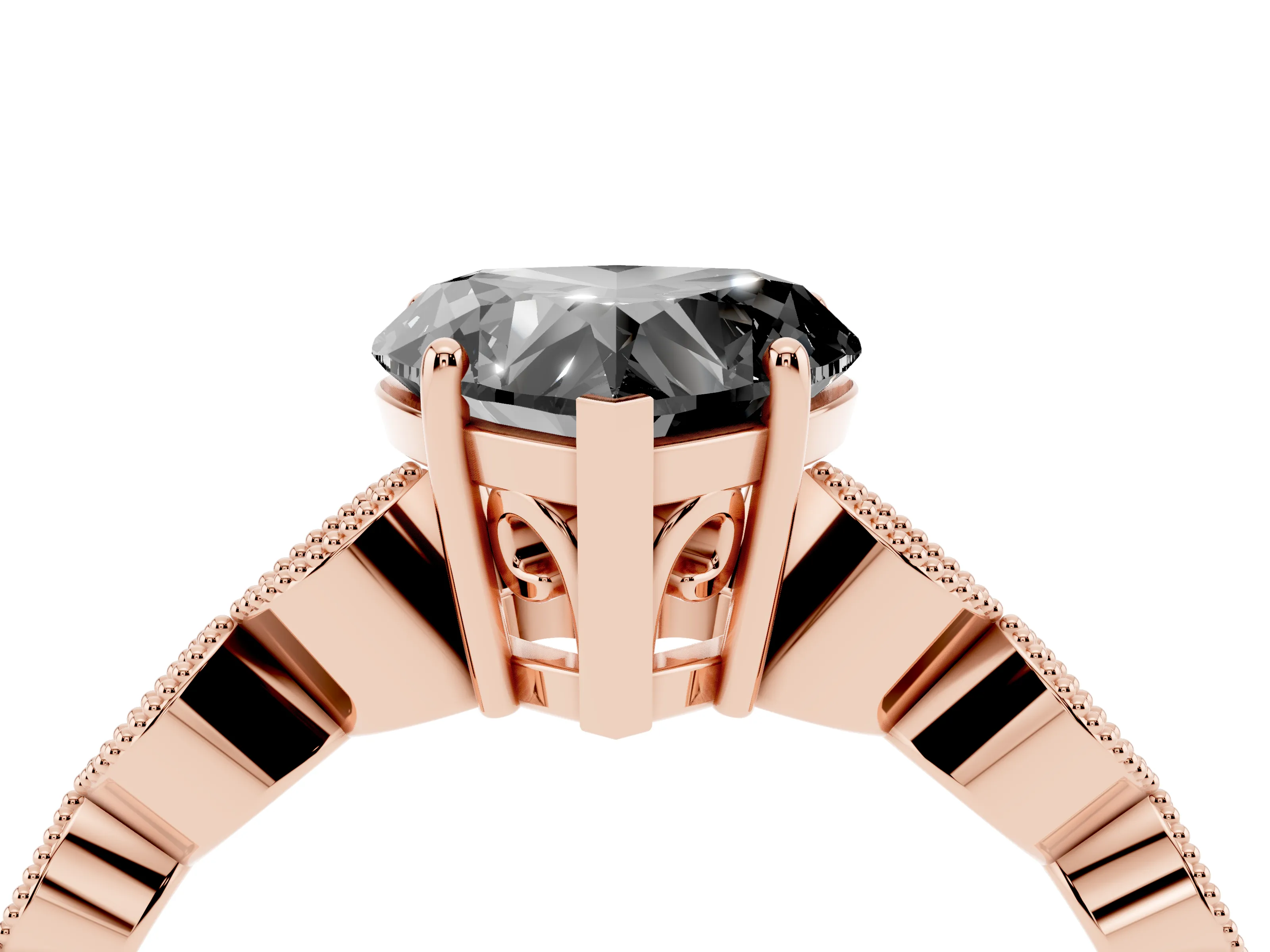 Fancy Black Heart Cut Diamond Solitaire Ring Set in Rose gold with Infinity Twist Pavé Band