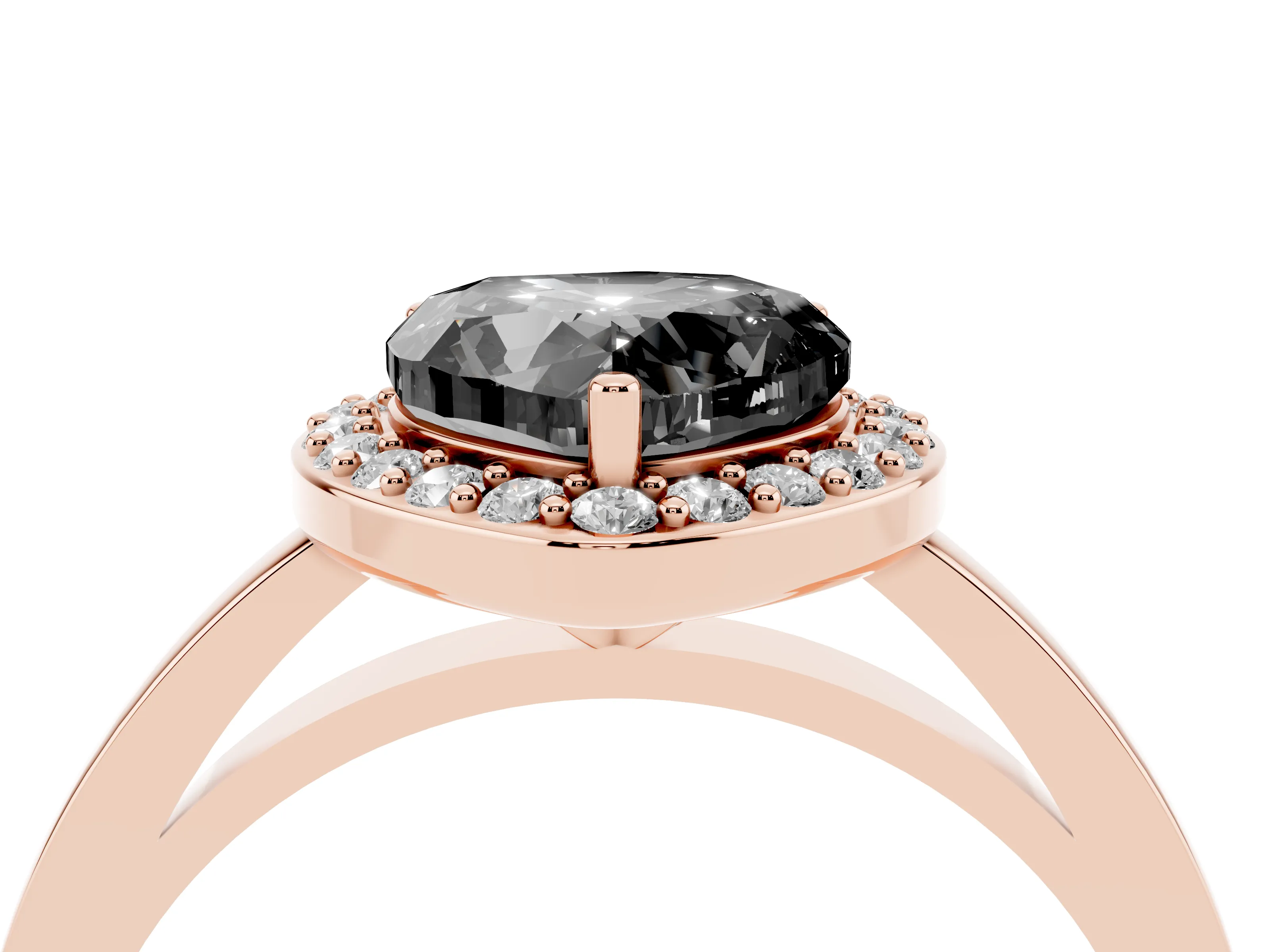 Fancy Black Heart Cut Diamond Halo Ring Set in Rose gold with Solitaire Band and Prong Setting