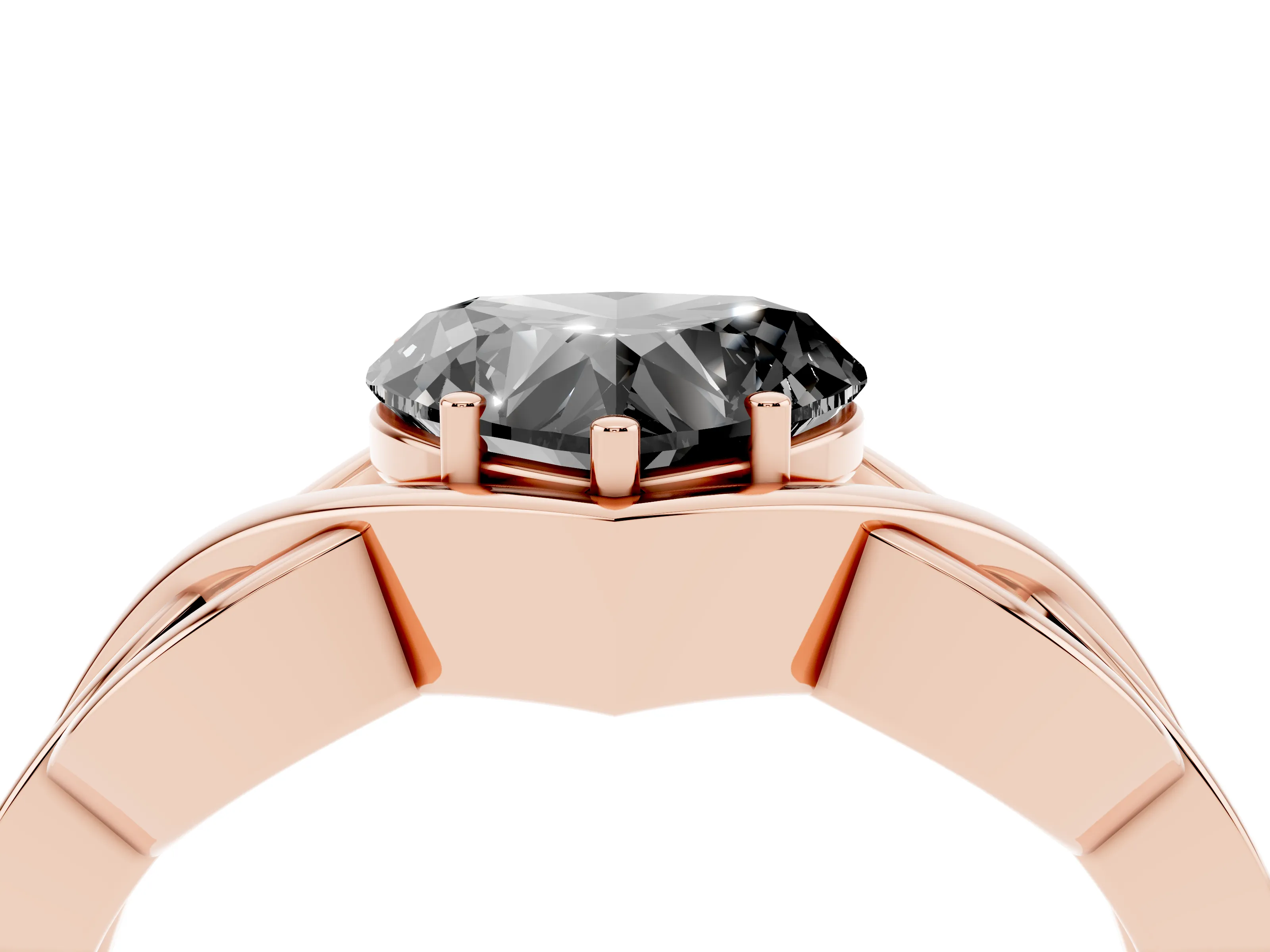Fancy Black Heart Cut Diamond Solitaire Ring Set in Rose gold with Intertwined Band