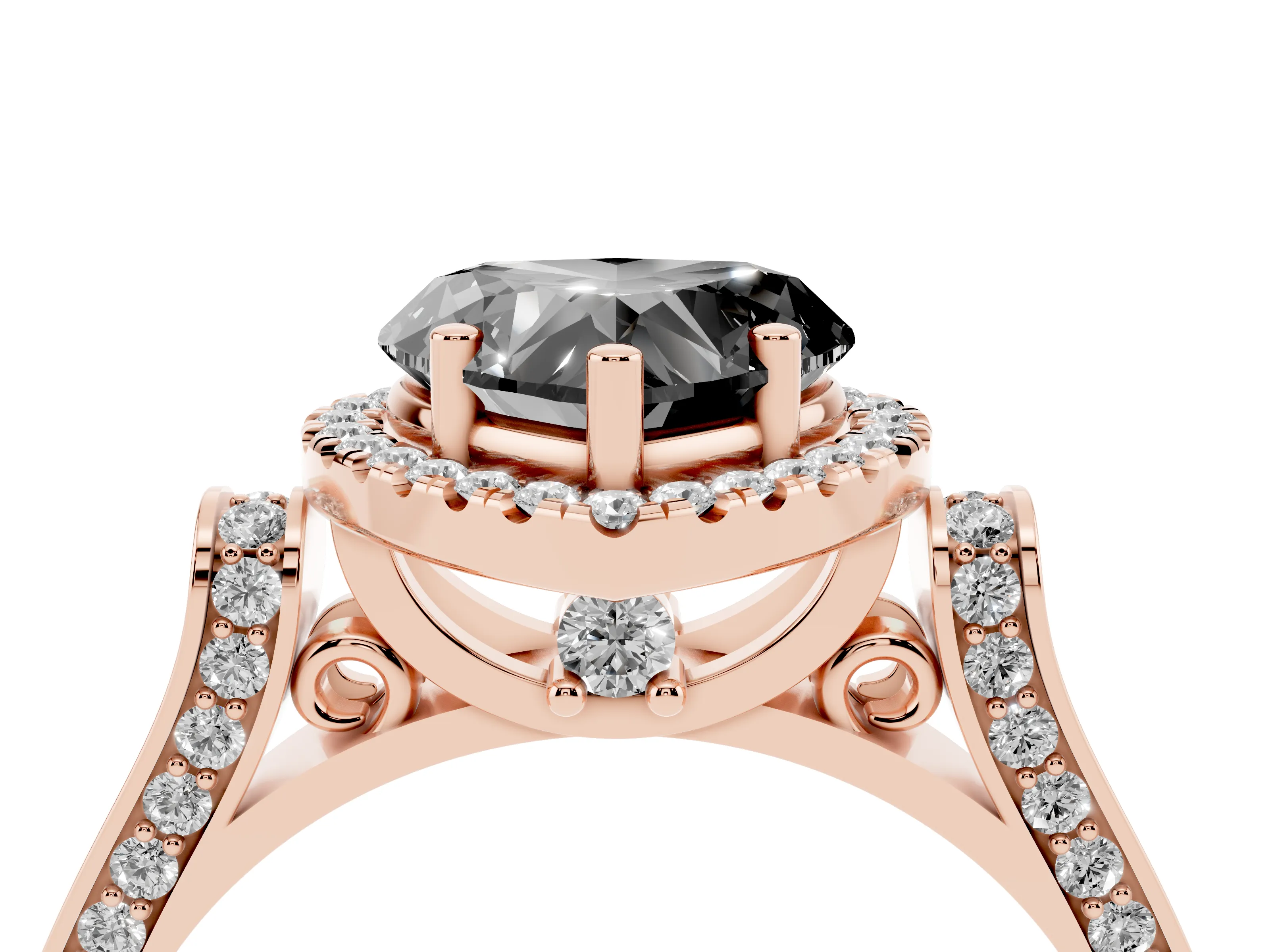 Fancy Black Heart Cut Diamond Halo Ring Set in Rose gold with Twist Band and Pavé Accents