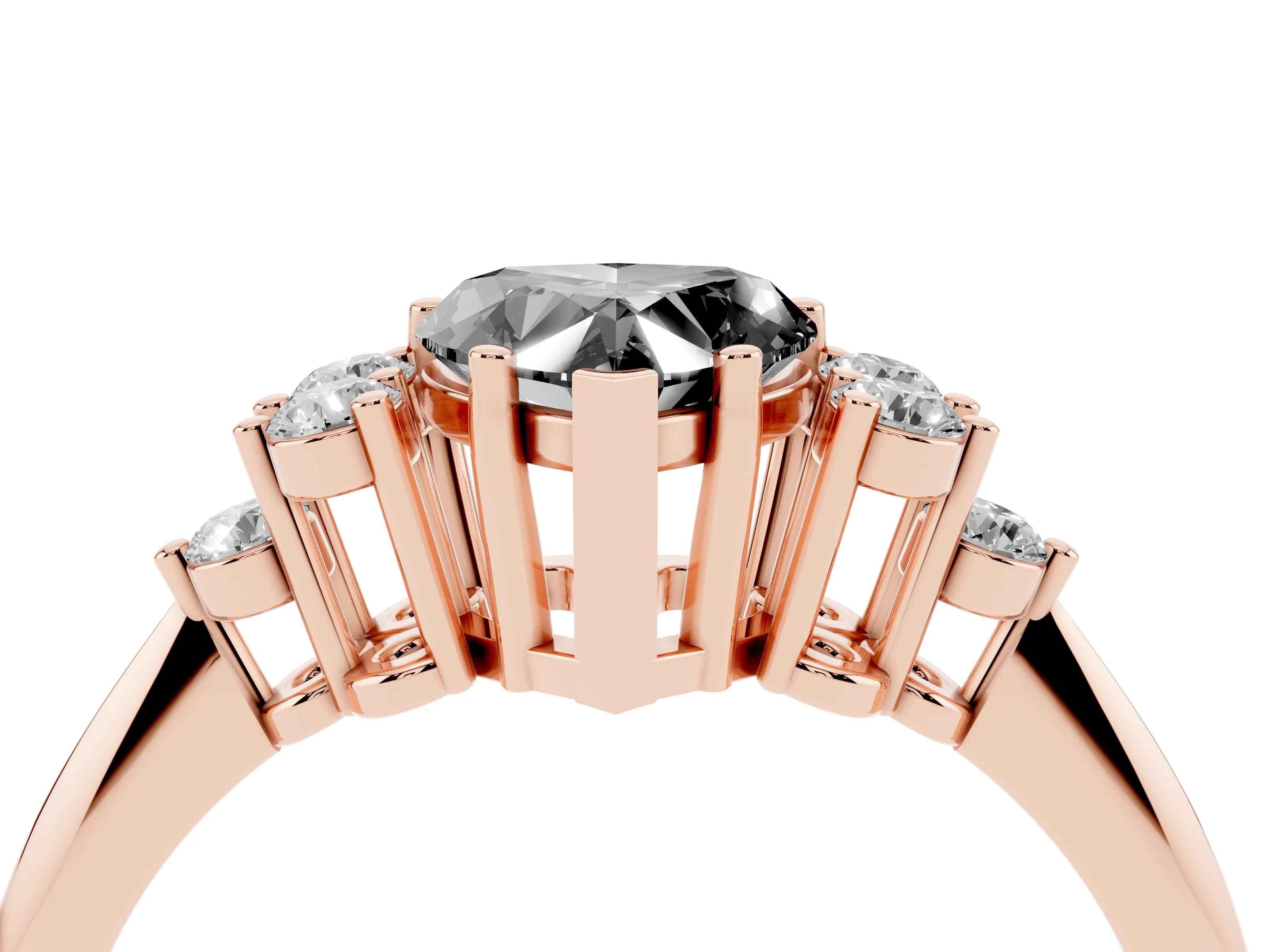Fancy Black Heart Cut Diamond Cluster Ring Set in Rose gold with Plain Band and Prong Setting