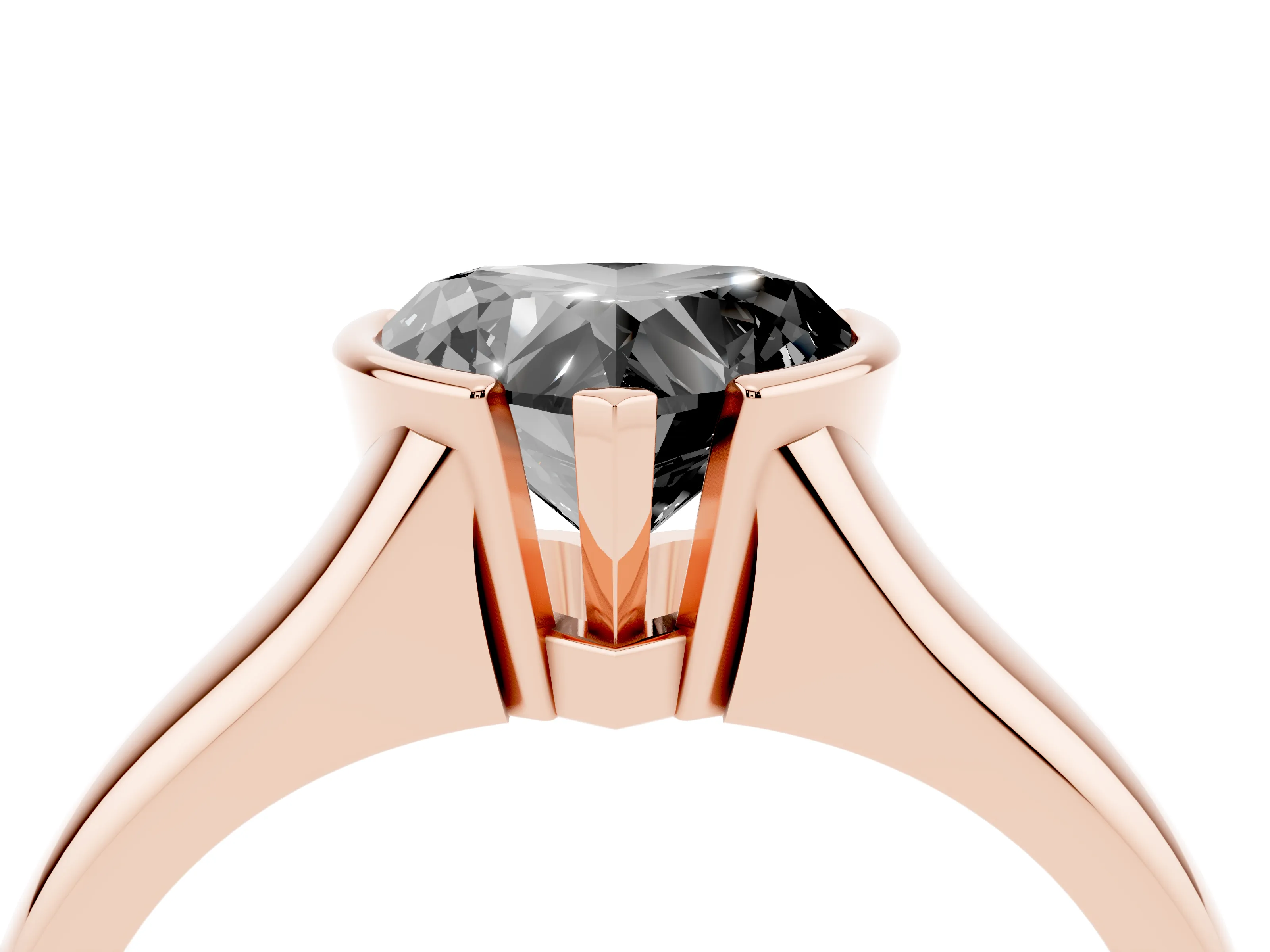 Fancy Black Heart Cut Diamond Solitaire Tension Set Ring Set in Rose gold with Split Shank Band