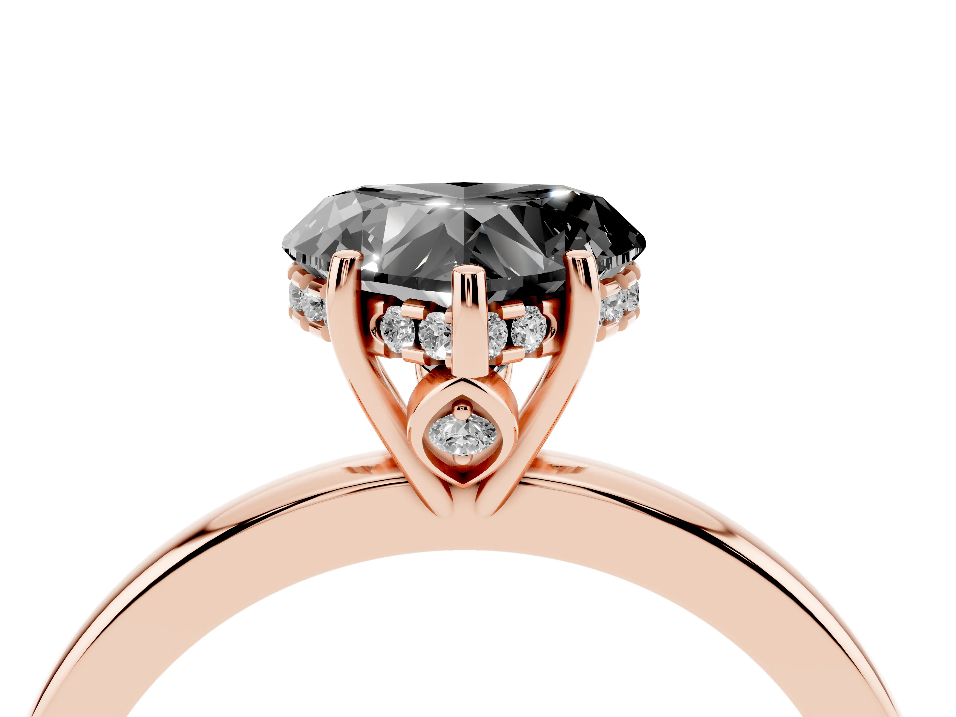 Fancy Black Heart Cut Diamond Solitaire Ring Set in Rose gold with Plain Band and Prong Setting