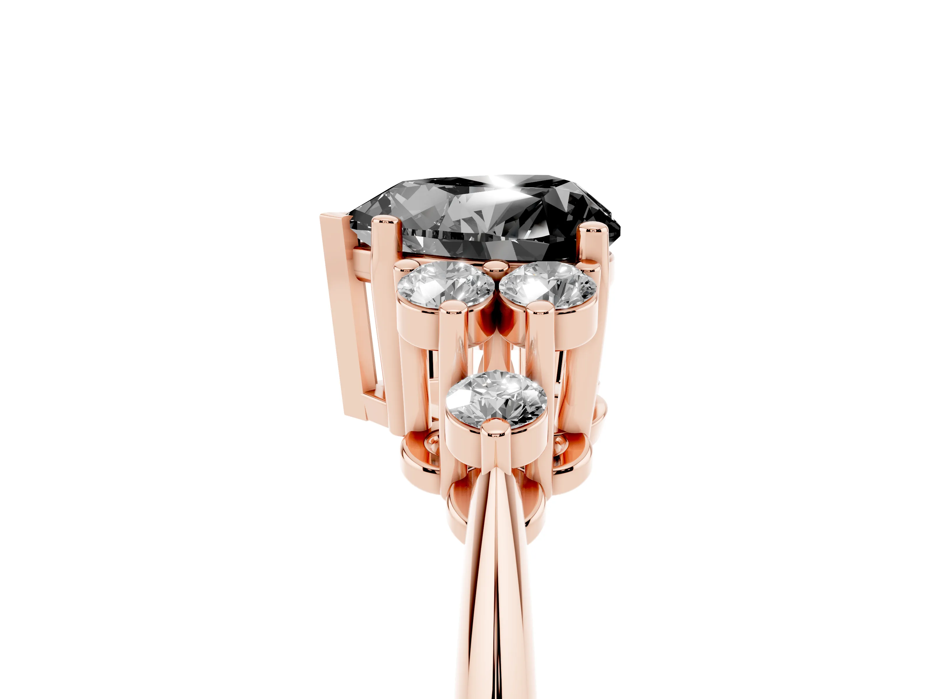 Fancy Black Heart Cut Diamond Cluster Ring Set in Rose gold with Plain Band and Prong Setting