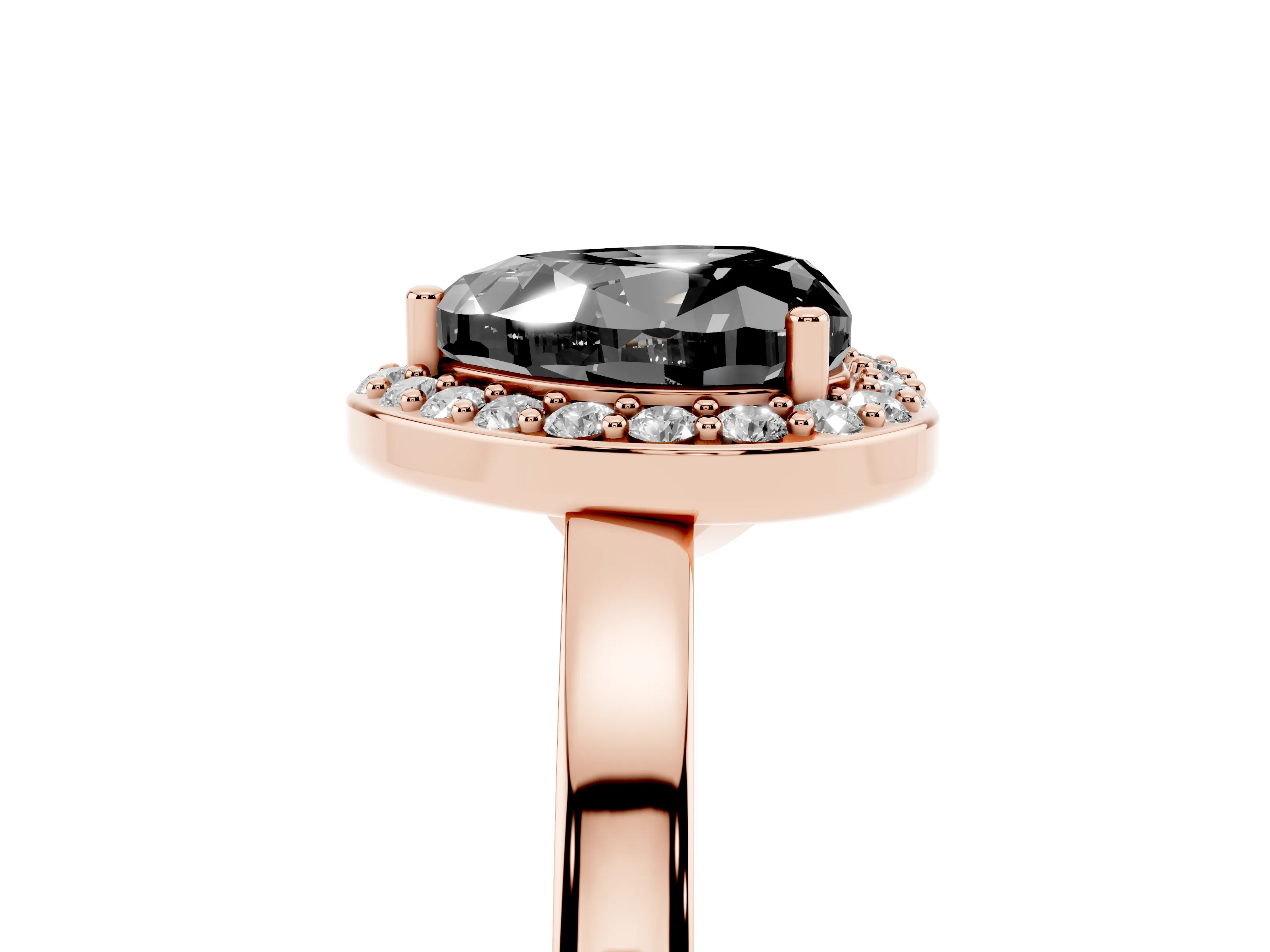 Fancy Black Heart Cut Diamond Halo Ring Set in Rose gold with Solitaire Band and Prong Setting