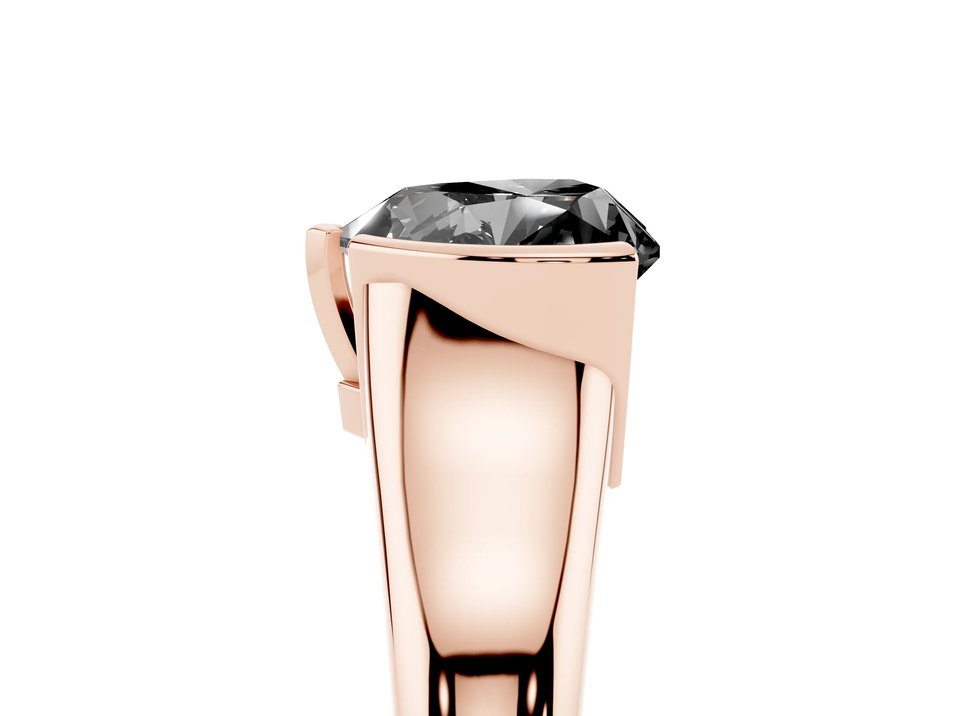 Fancy Black Heart Cut Diamond Solitaire Tension Set Ring Set in Rose gold with Split Shank Band