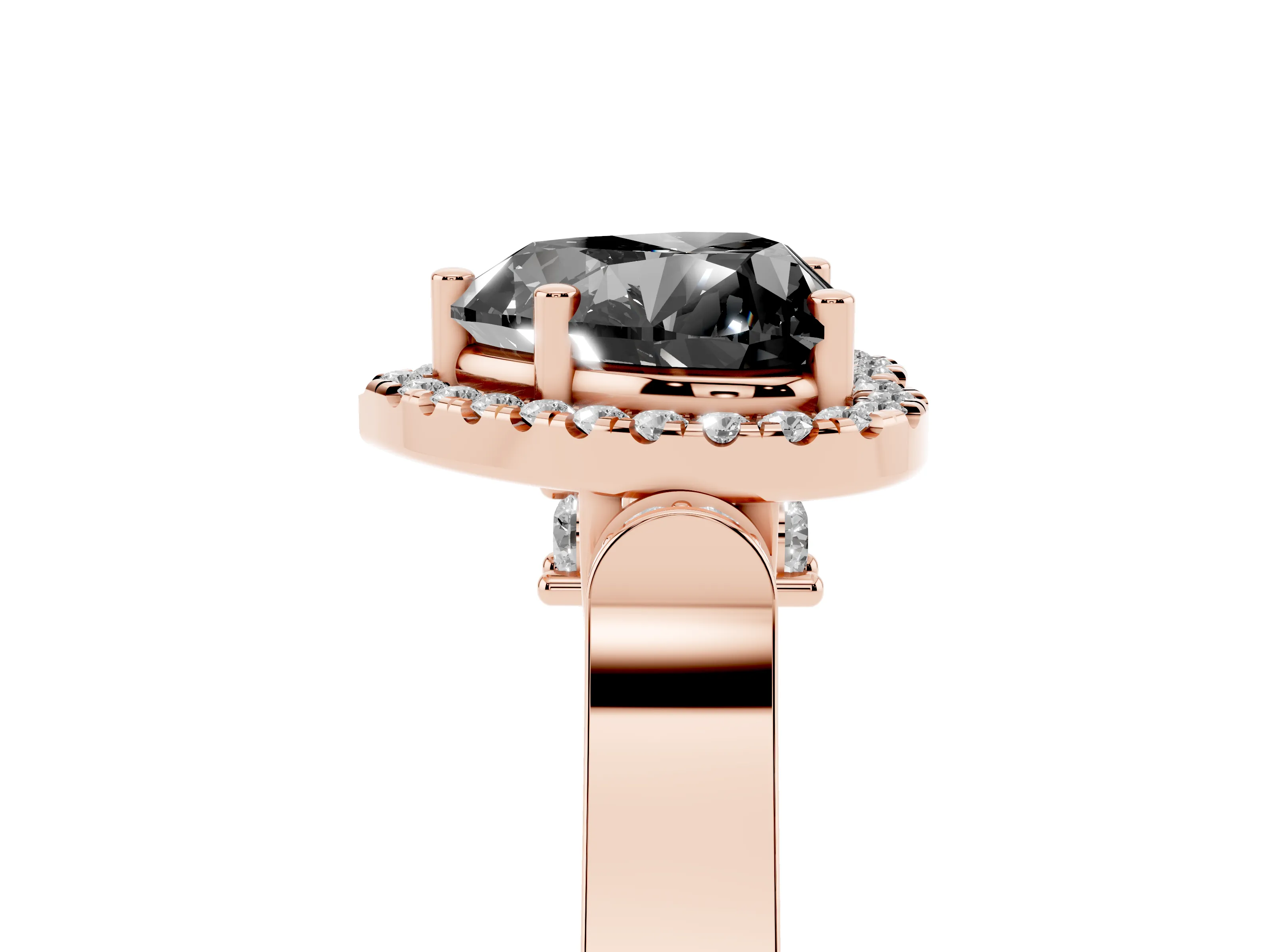 Fancy Black Heart Cut Diamond Halo Ring Set in Rose gold with Twist Band and Pavé Accents