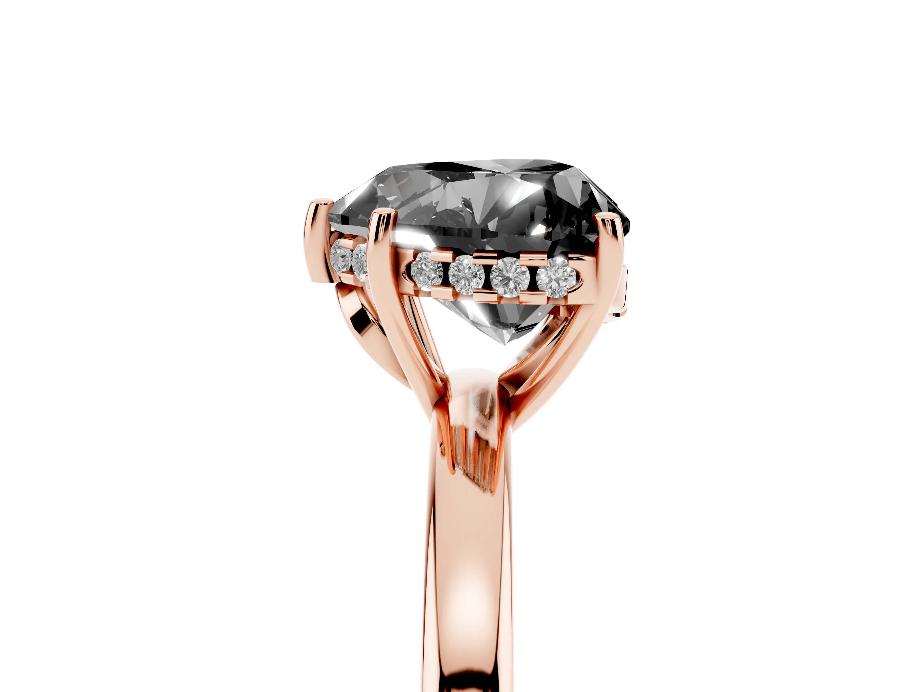 Fancy Black Heart Cut Diamond Solitaire Ring Set in Rose gold with Plain Band and Prong Setting