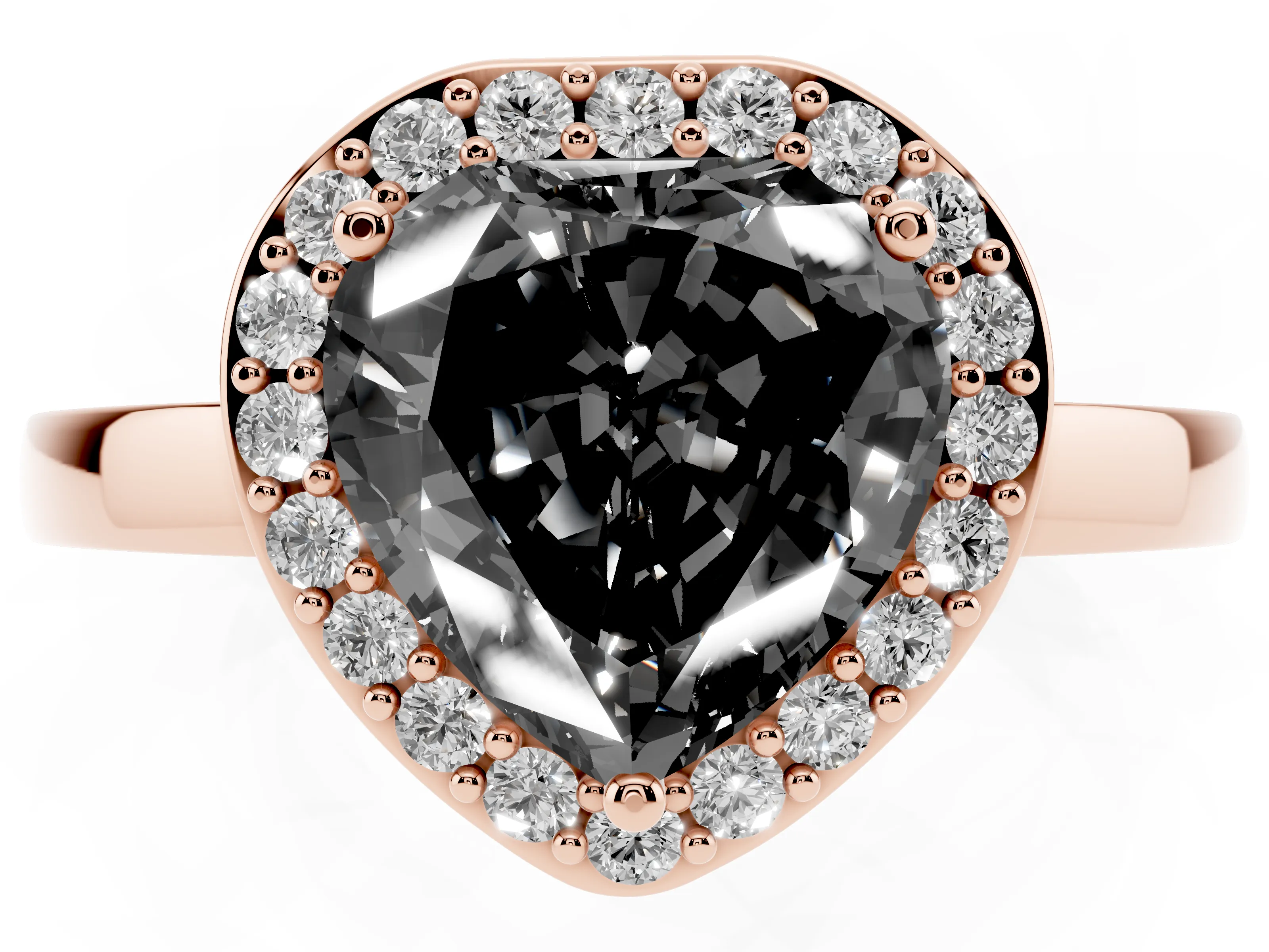 Fancy Black Heart Cut Diamond Halo Ring Set in Rose gold with Solitaire Band and Prong Setting