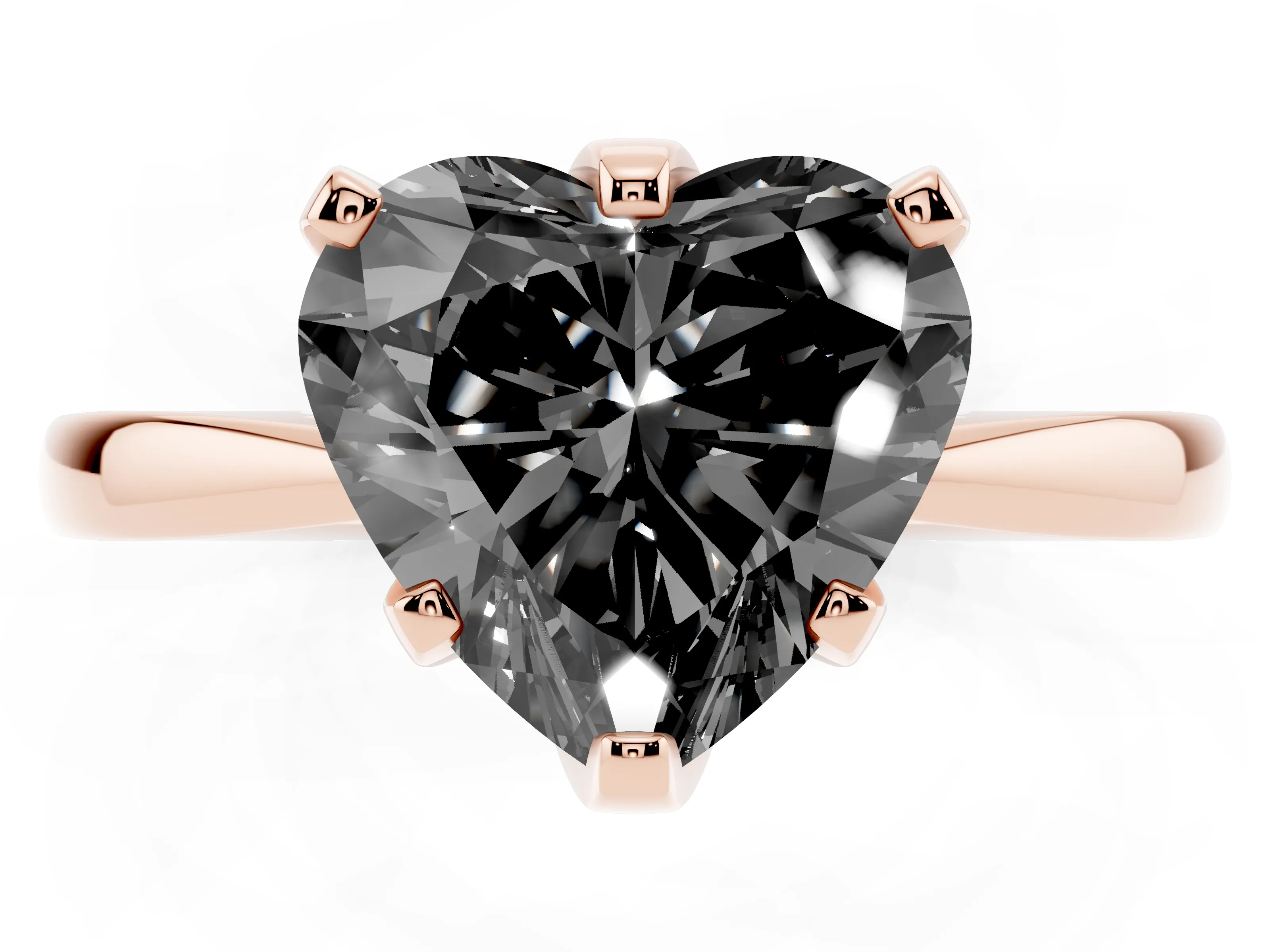 Fancy Black Heart Cut Diamond Solitaire Engagement Ring Set in Rose gold with Slim Tapered Solitaire Band