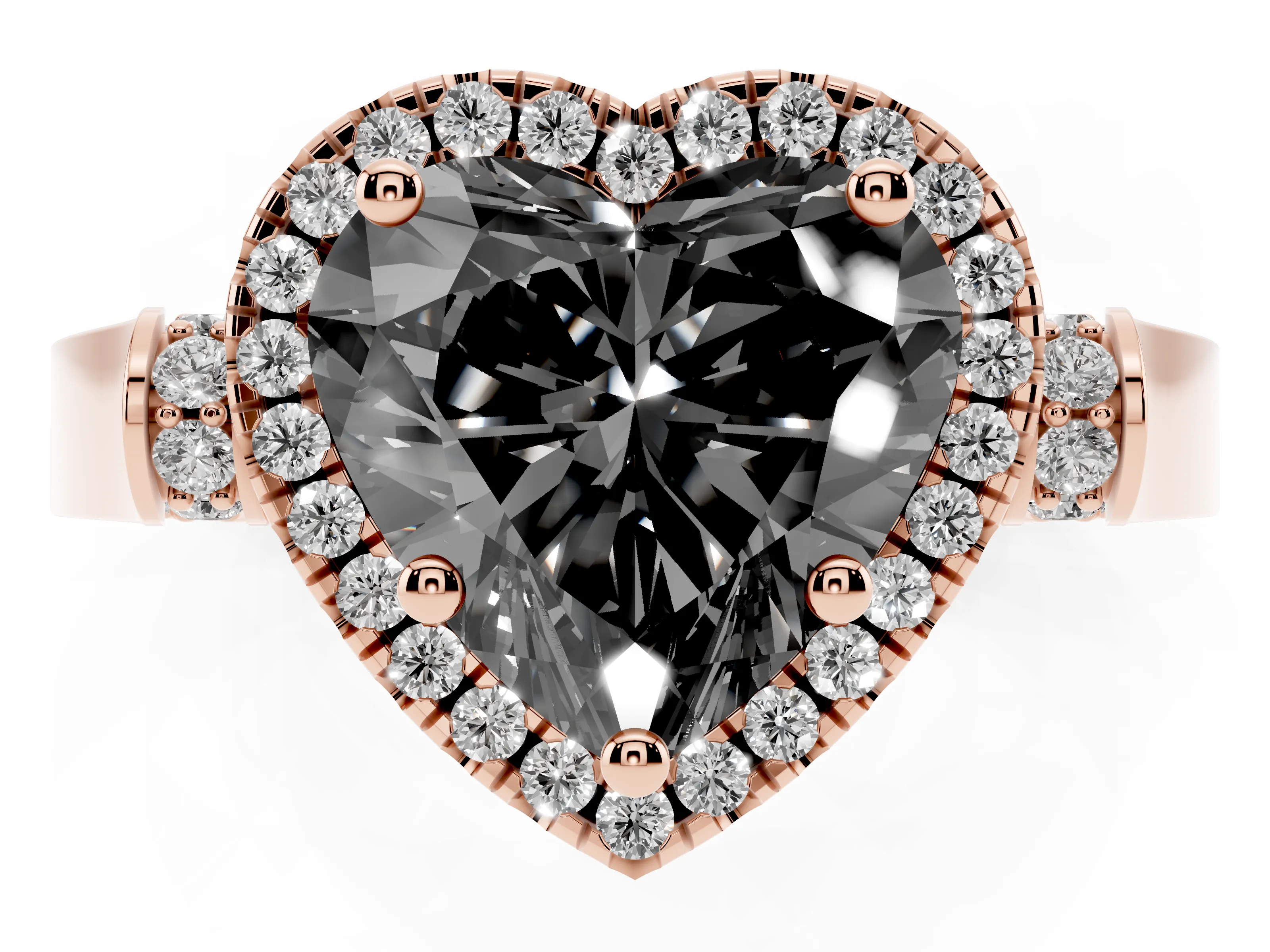 Fancy Black Heart Cut Diamond Halo Ring Set in Rose gold with Twist Band and Pavé Accents