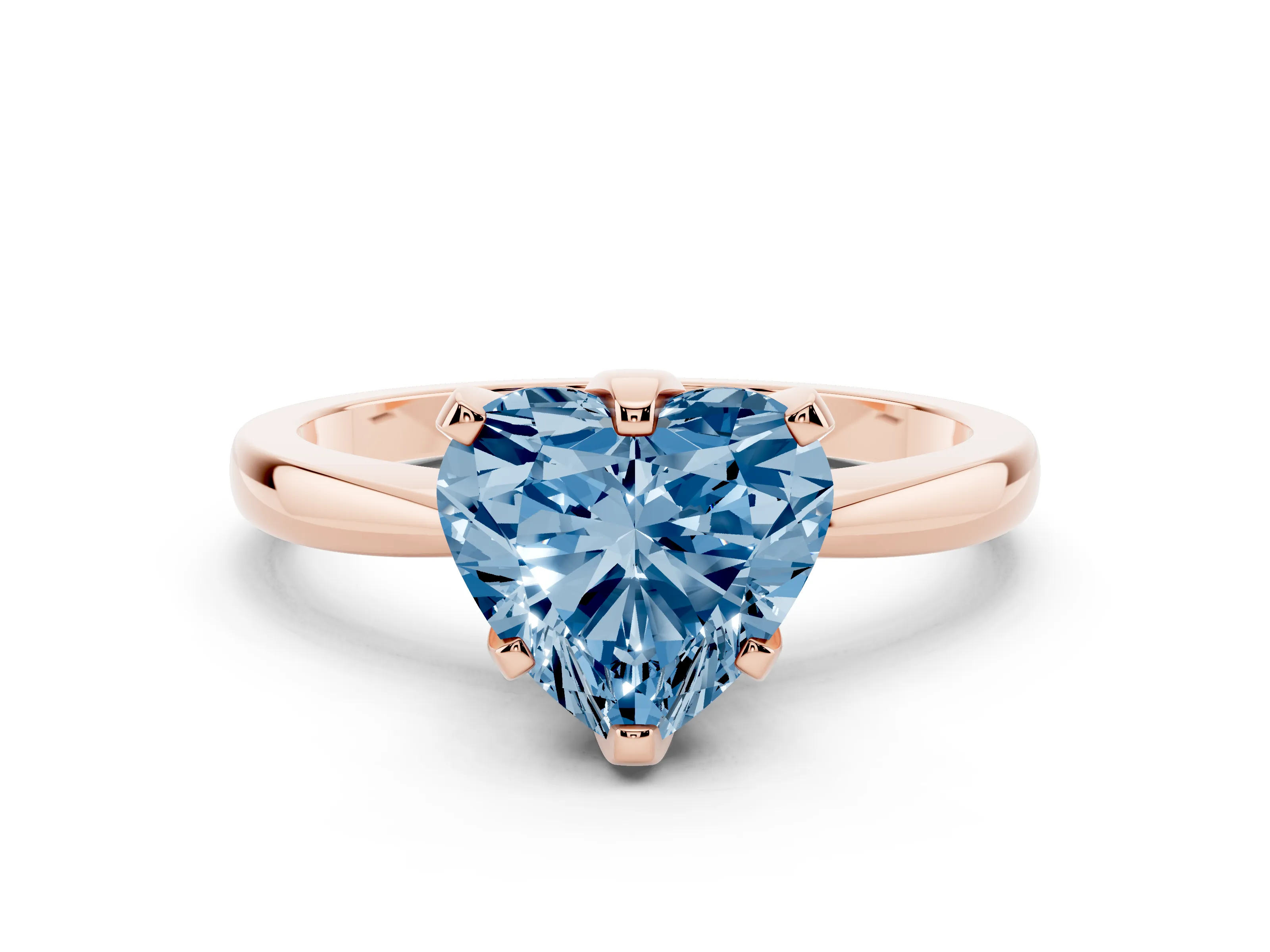 Fancy Blue Heart Cut Diamond Solitaire Engagement Ring Set in Rose gold with Slim Tapered Solitaire Band
