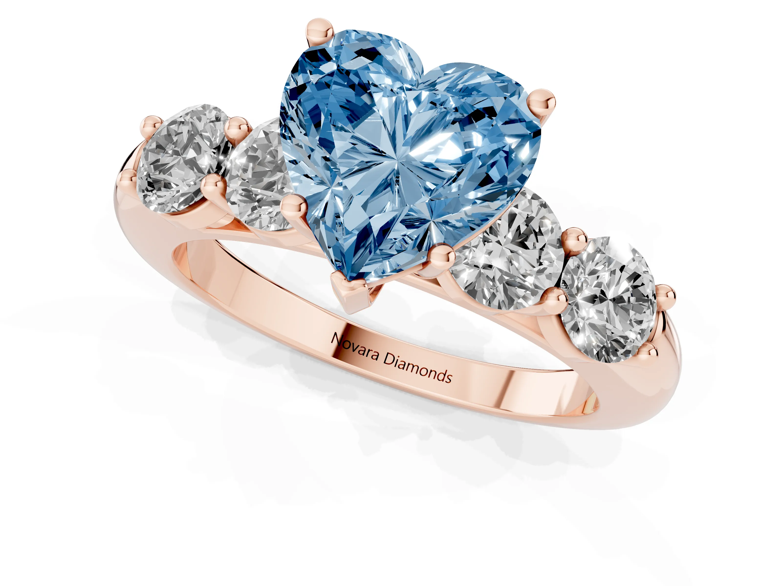 Fancy Blue Heart Cut Diamond Five-Stone Prong Set Ring Set in Rose gold with Classic Band