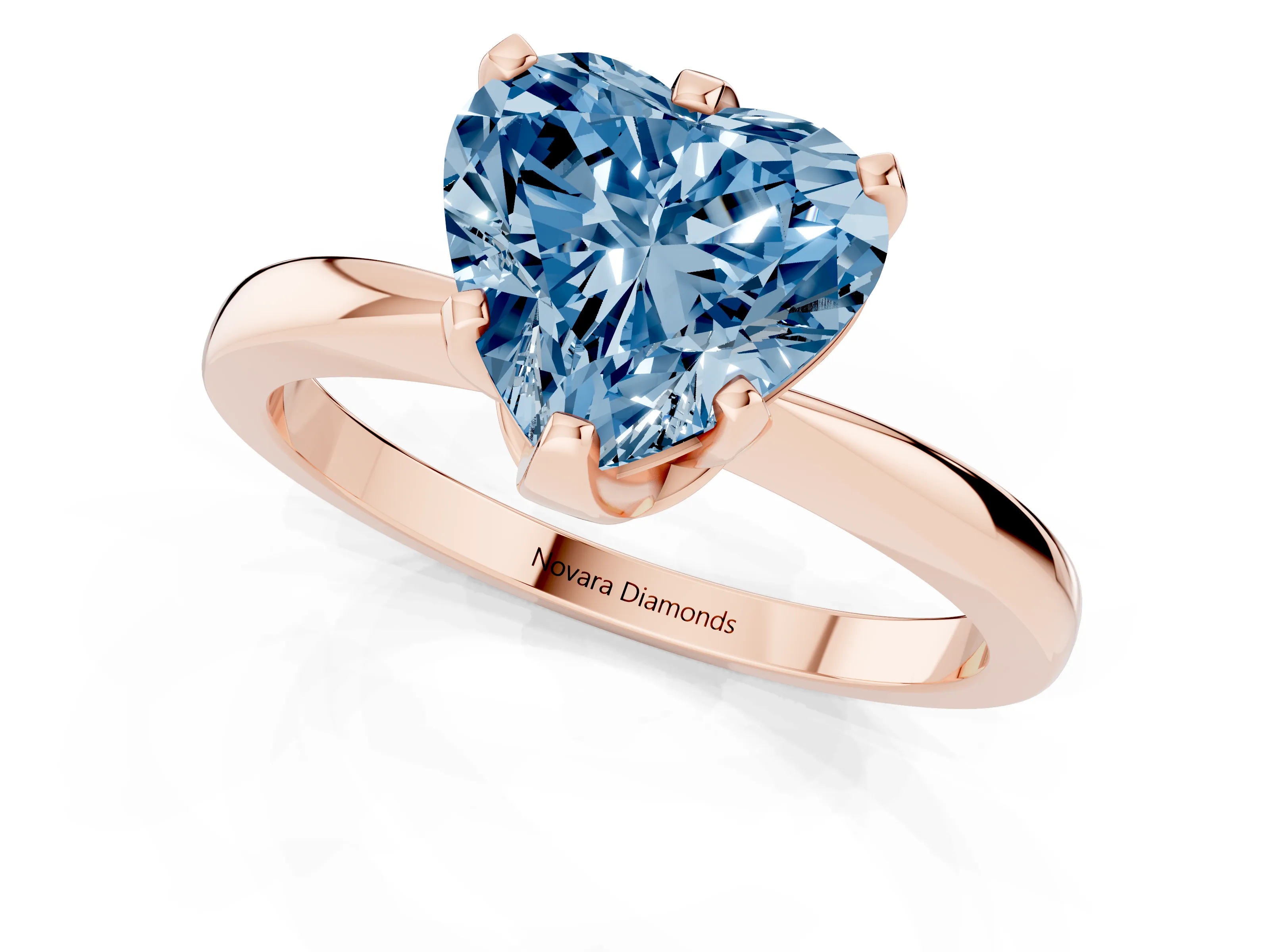 Fancy Blue Heart Cut Diamond Solitaire Engagement Ring Set in Rose gold with Slim Tapered Solitaire Band