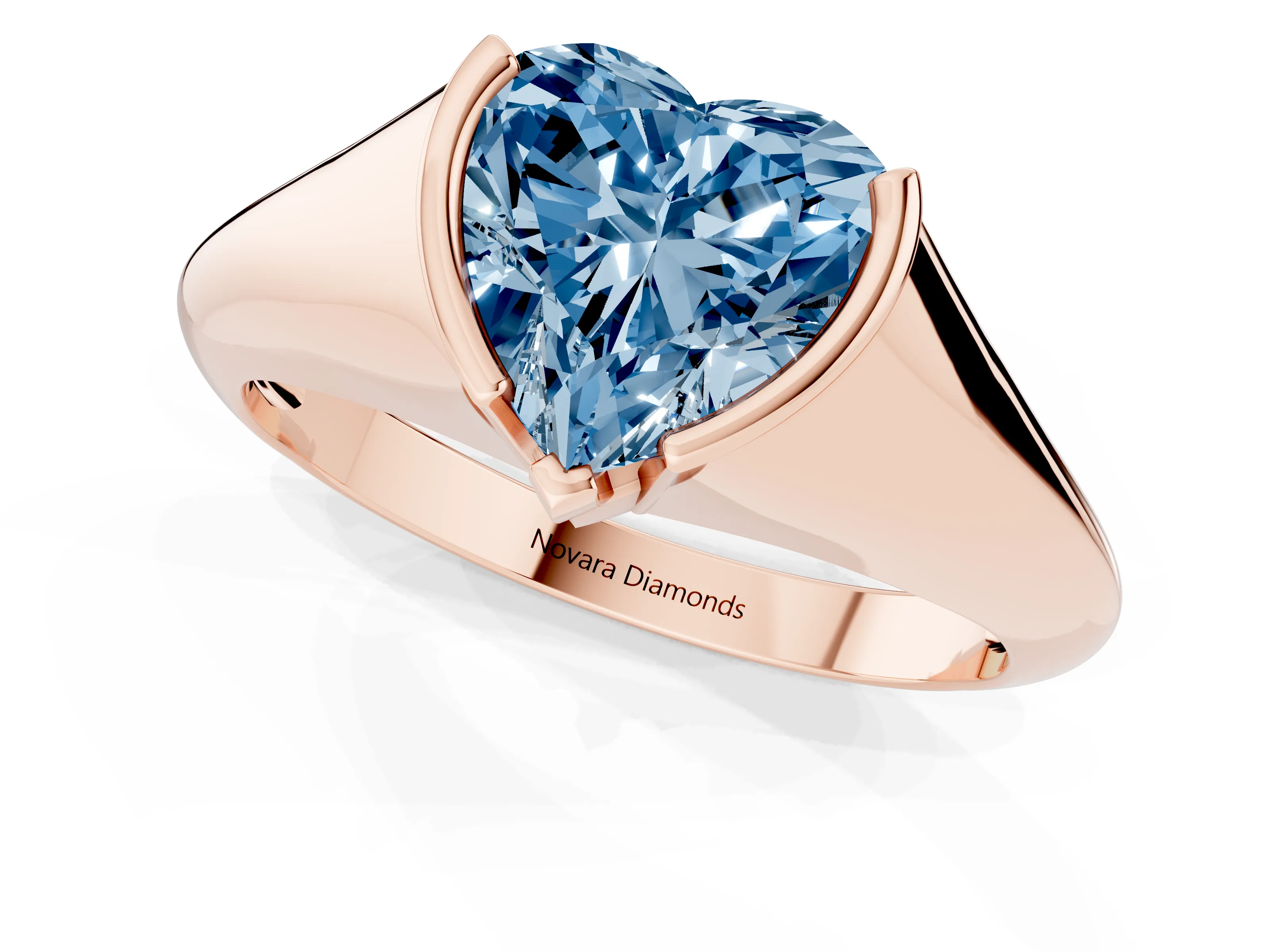 Fancy Blue Heart Cut Diamond Solitaire Tension Set Ring Set in Rose gold