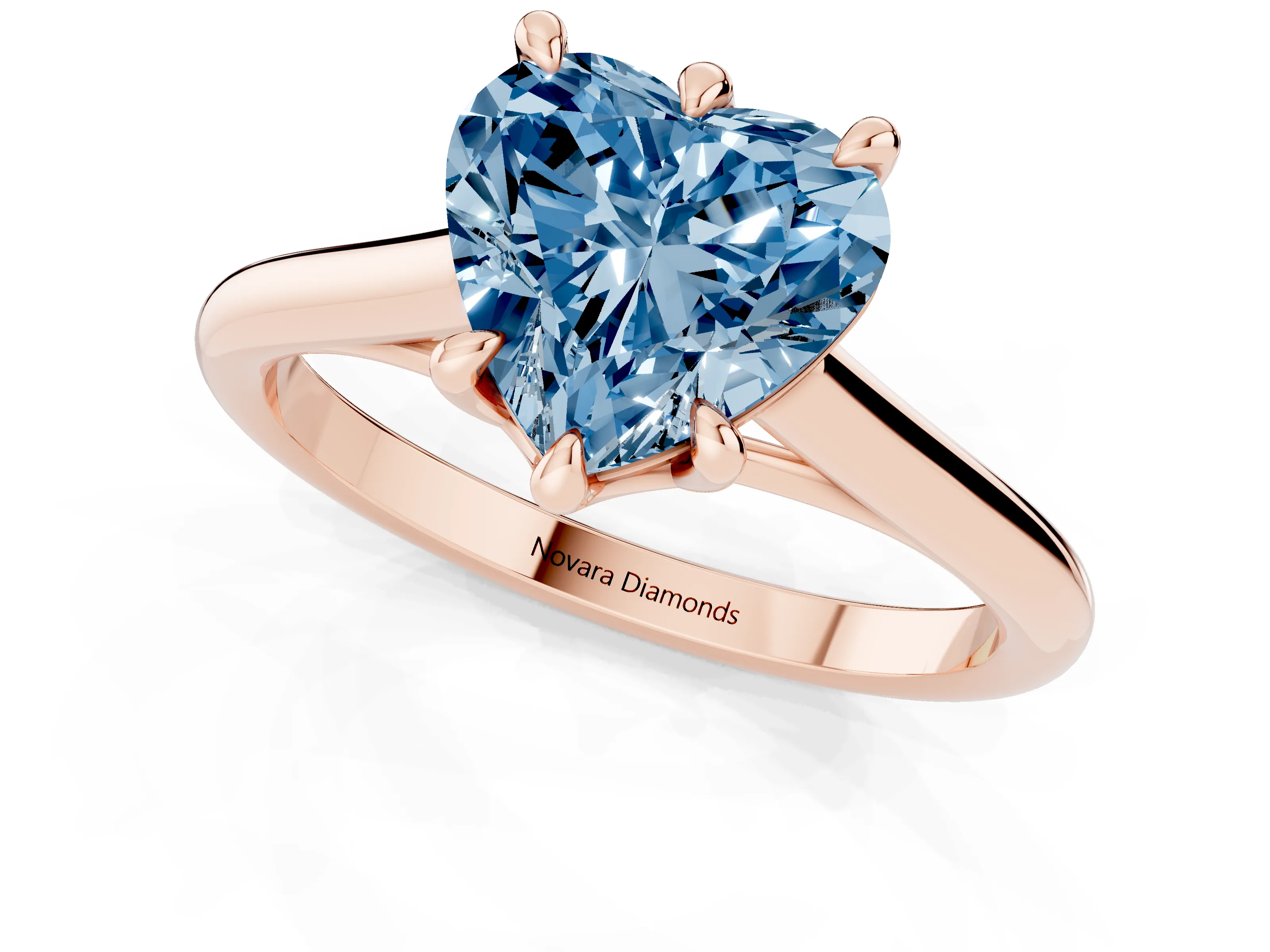 Fancy Blue Heart Cut Diamond Solitaire Engagement Ring Set in Rose gold with Prong Setting and Plain Classic Band