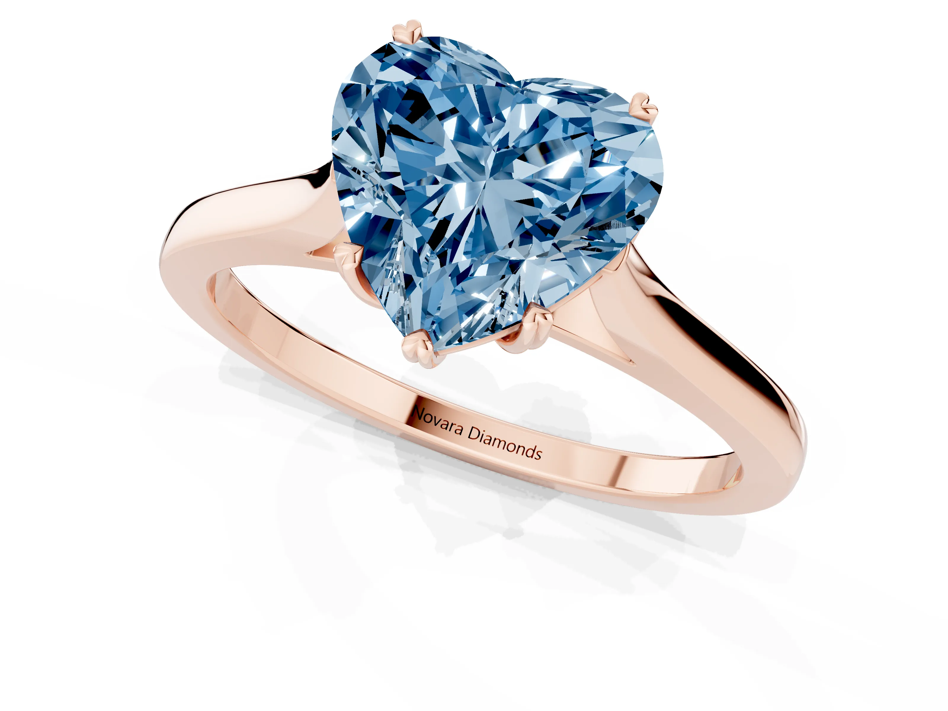 Fancy Blue Heart Cut Diamond Solitaire Heart Prong Engagement Ring Set in Rose gold with Tapered Band