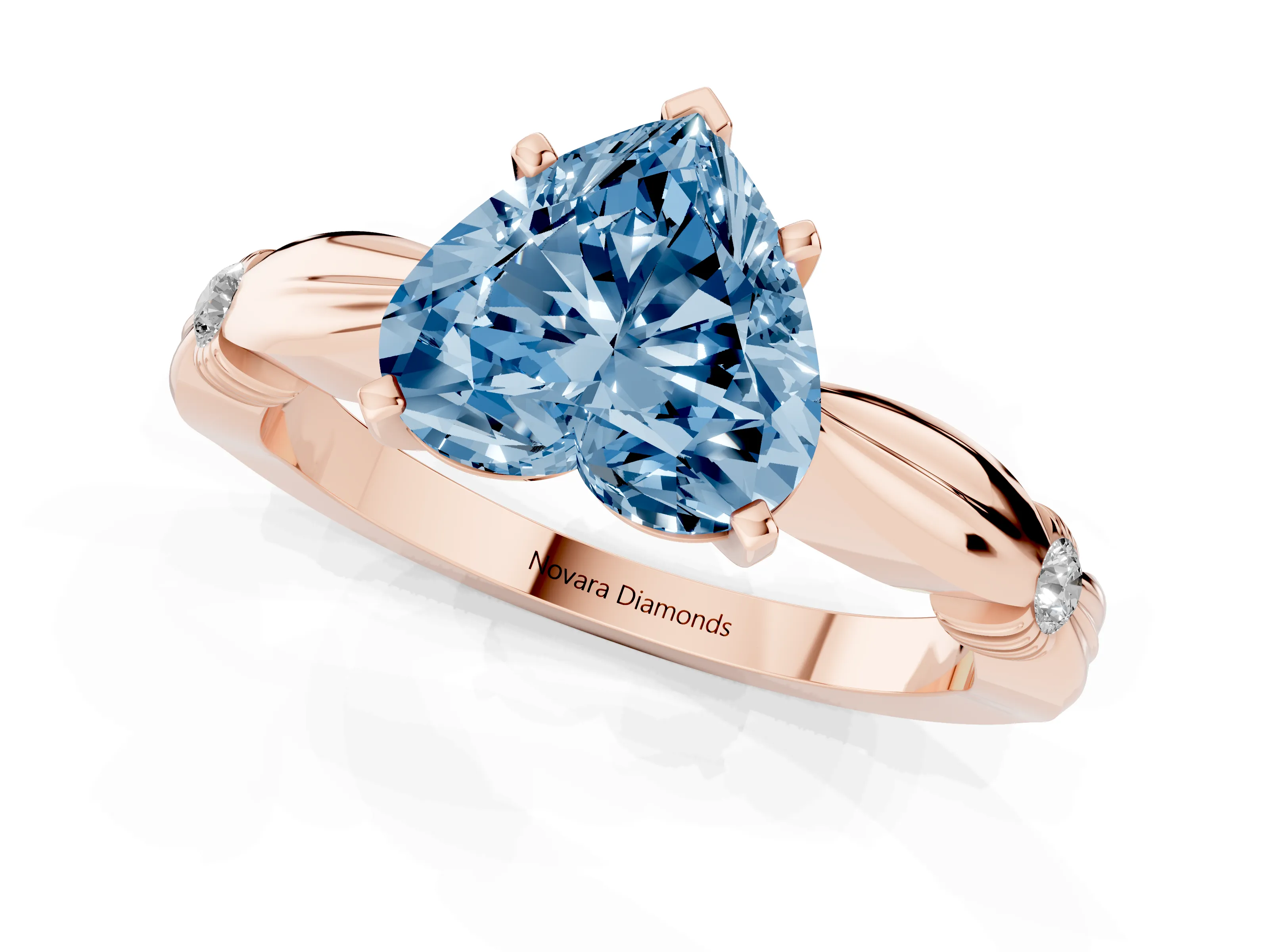 Fancy Blue Heart Cut Diamond Solitaire Twisted Band Ring Set in Rose gold with Accent Stones and Prong Setting