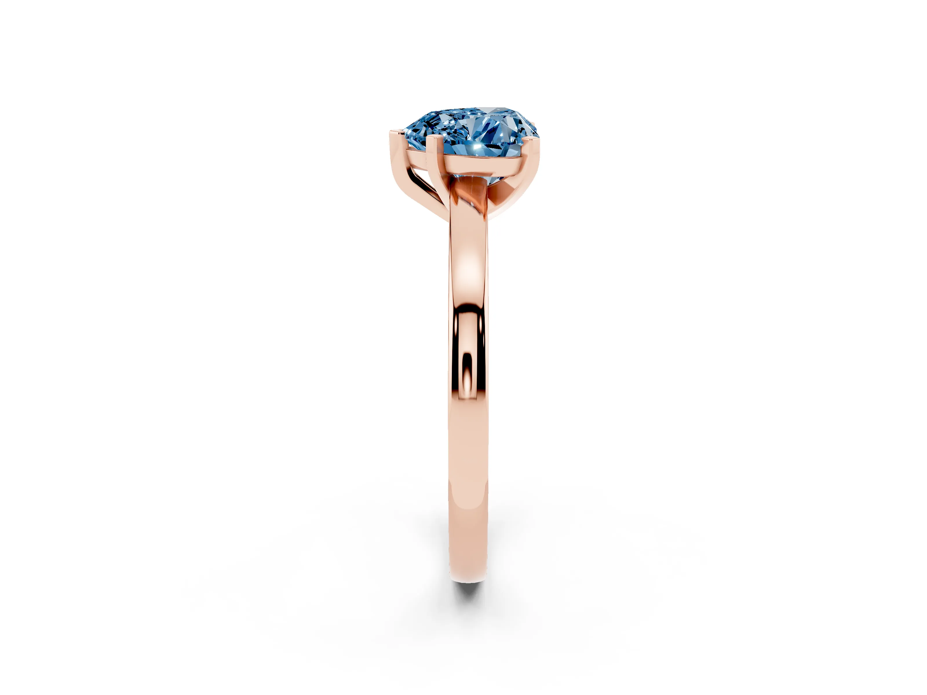Fancy Blue Heart Cut Diamond Solitaire Engagement Ring Set in Rose gold with Prong Setting on a Classic Band