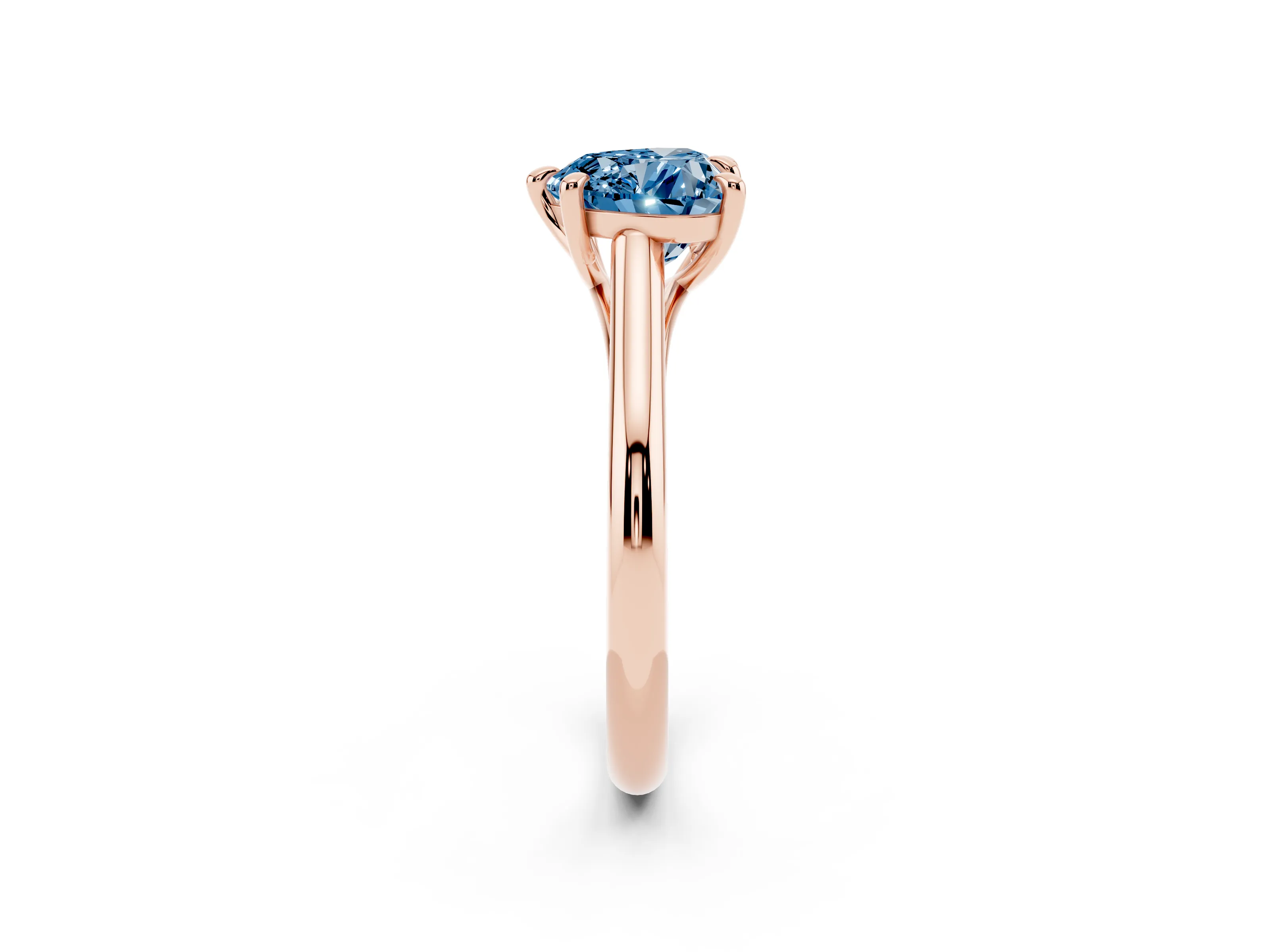 Fancy Blue Heart Cut Diamond Solitaire Engagement Ring Set in Rose gold with Prong Setting and Plain Classic Band