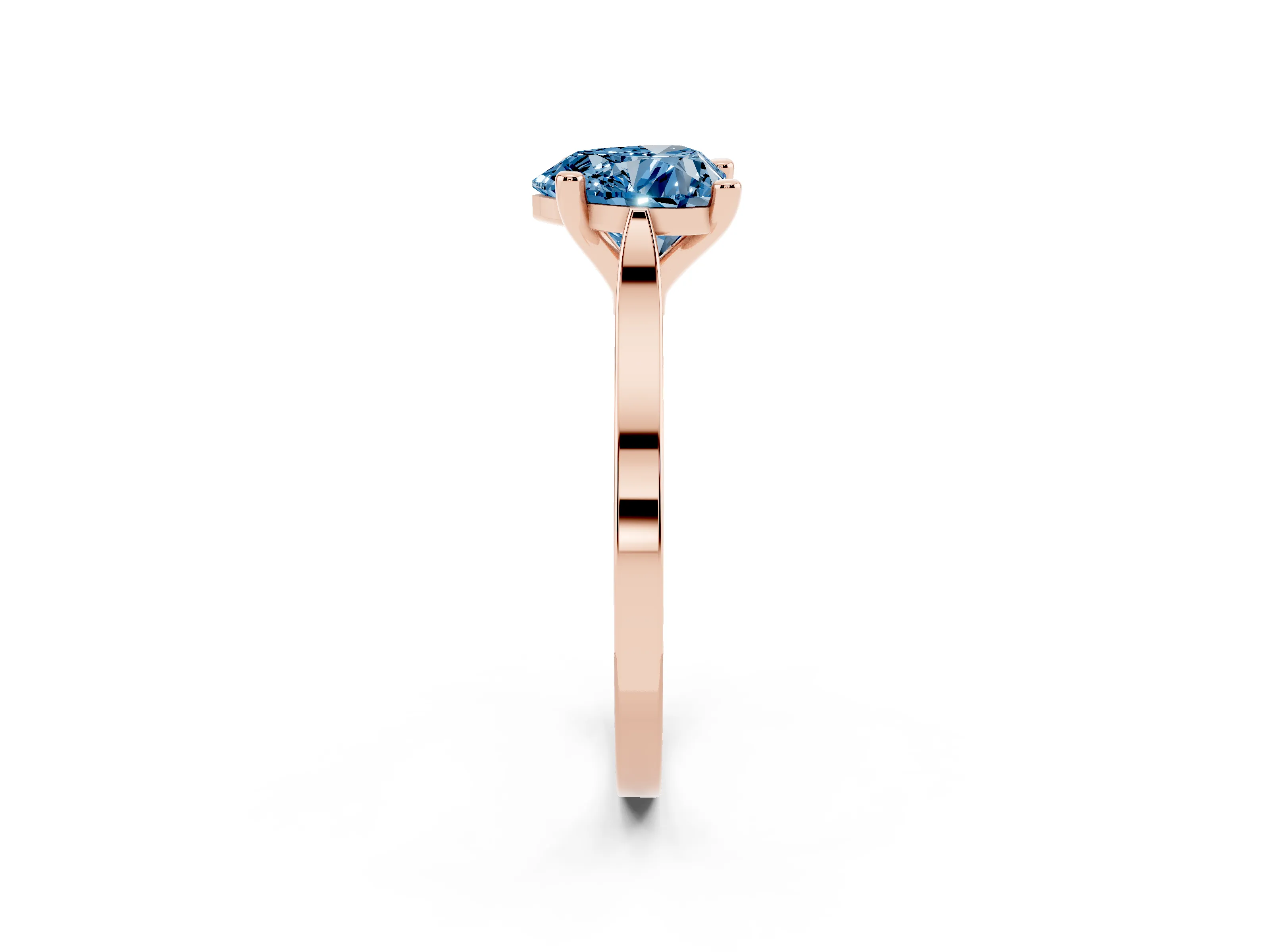 Fancy Blue Heart Cut Diamond Solitaire Ring Set in Rose gold with Prong Setting and Tapered Band