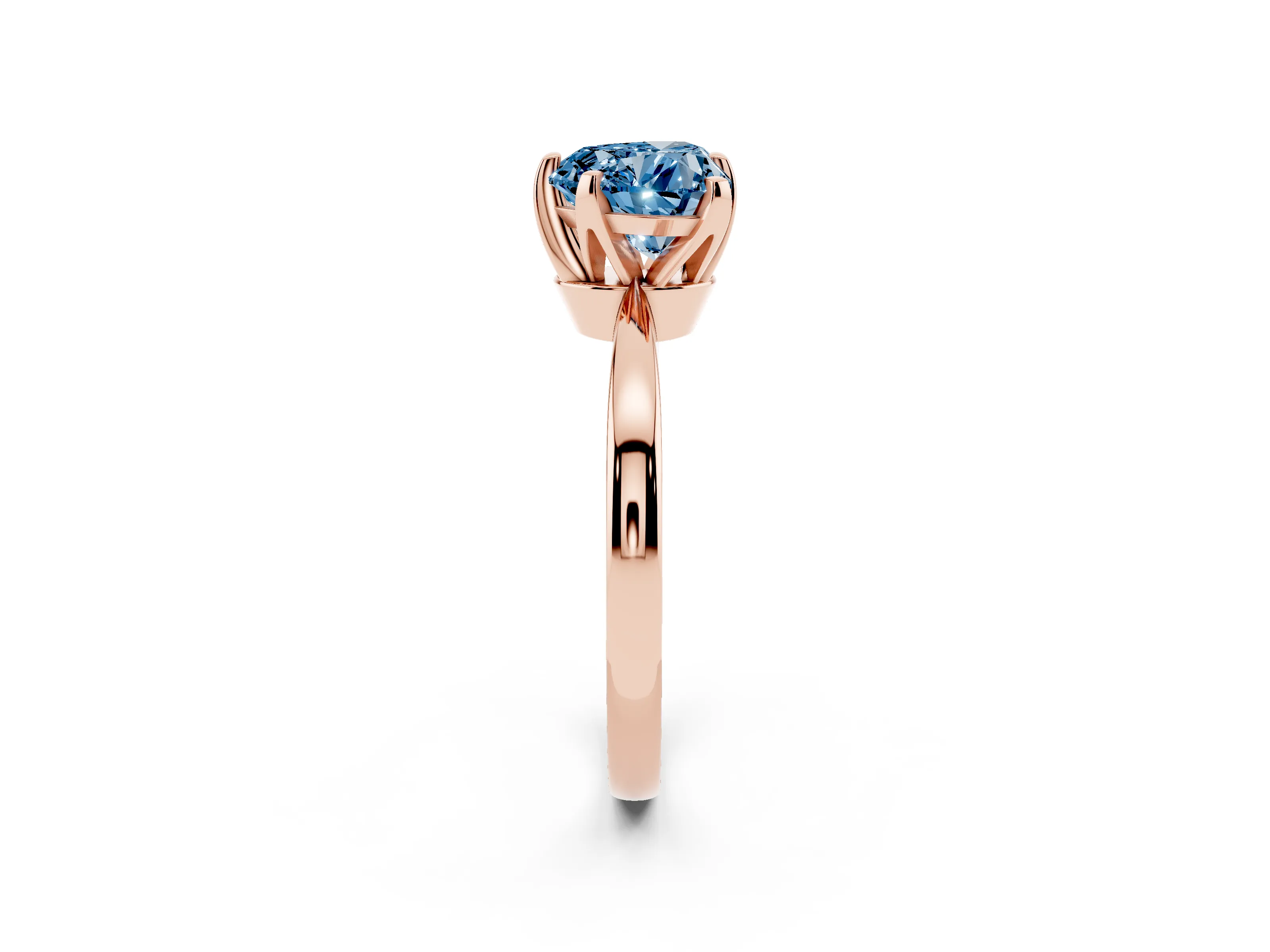 Fancy Blue Heart Cut Diamond Solitaire Engagement Ring Set in Rose gold with Slim Tapered Solitaire Band
