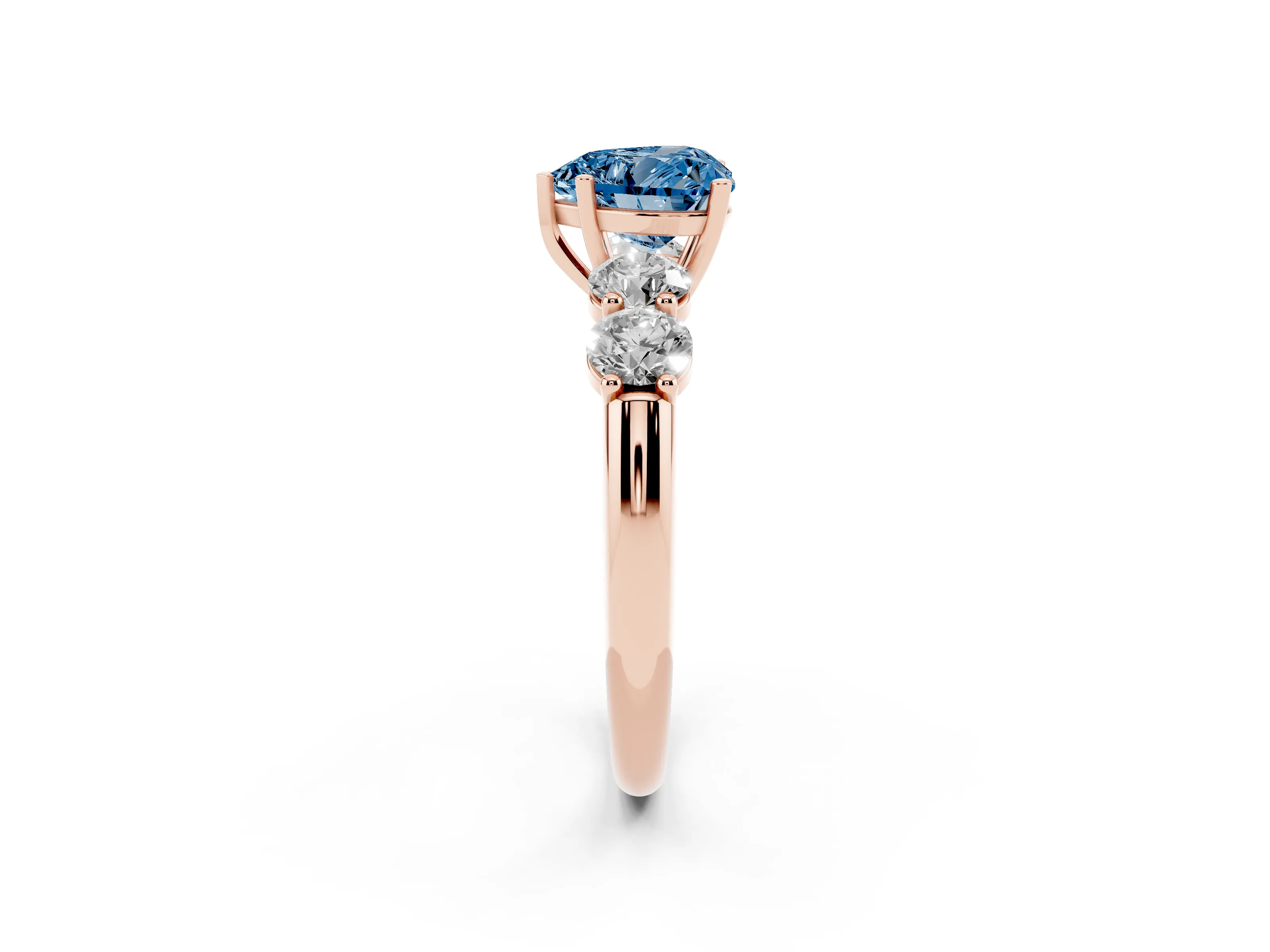 Fancy Blue Heart Cut Diamond Five-Stone Prong Set Ring Set in Rose gold with Classic Band