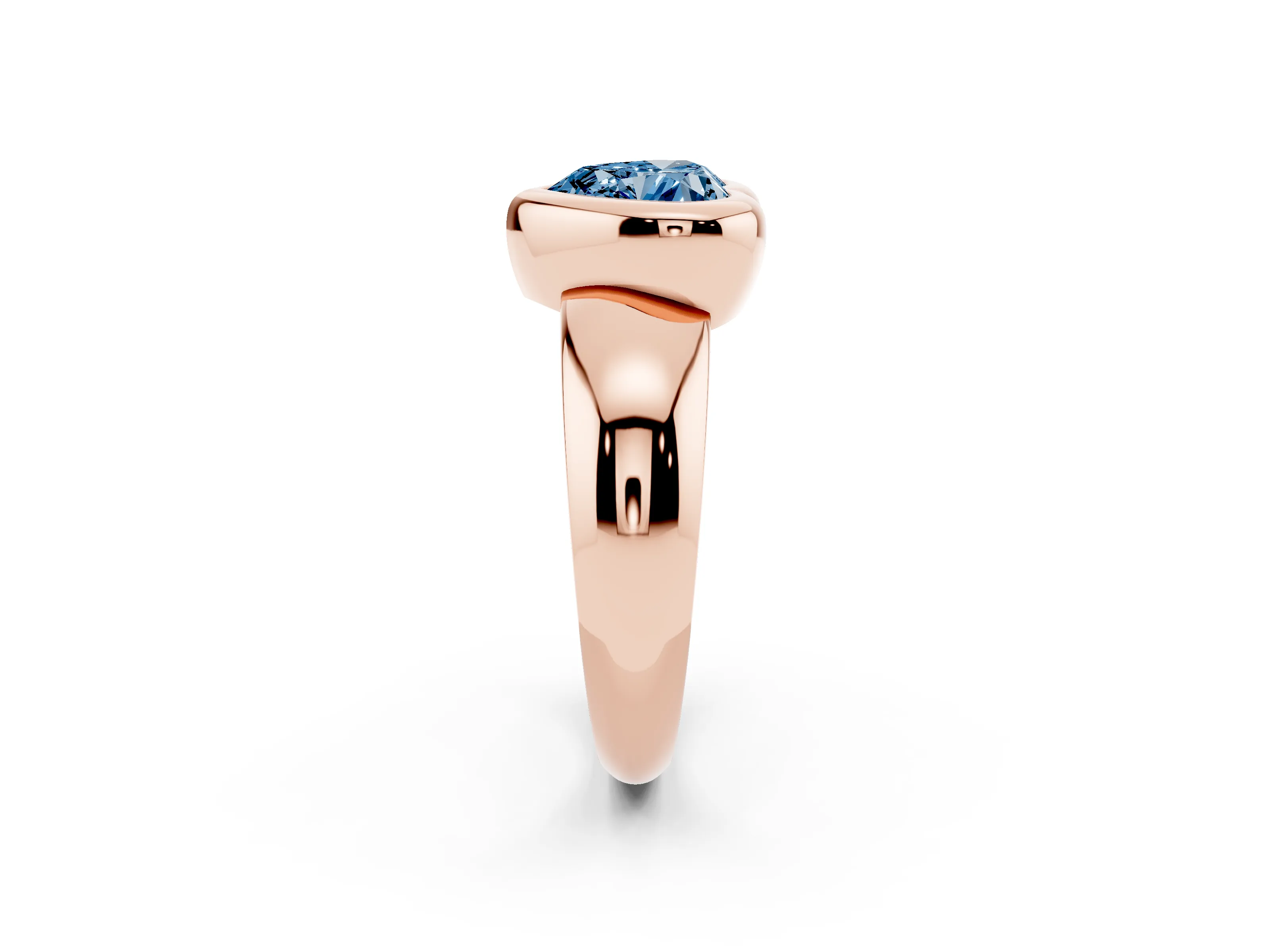 Fancy Blue Bezel Set Heart Cut Diamond Solitaire Ring Set in Rose gold with Wide Band