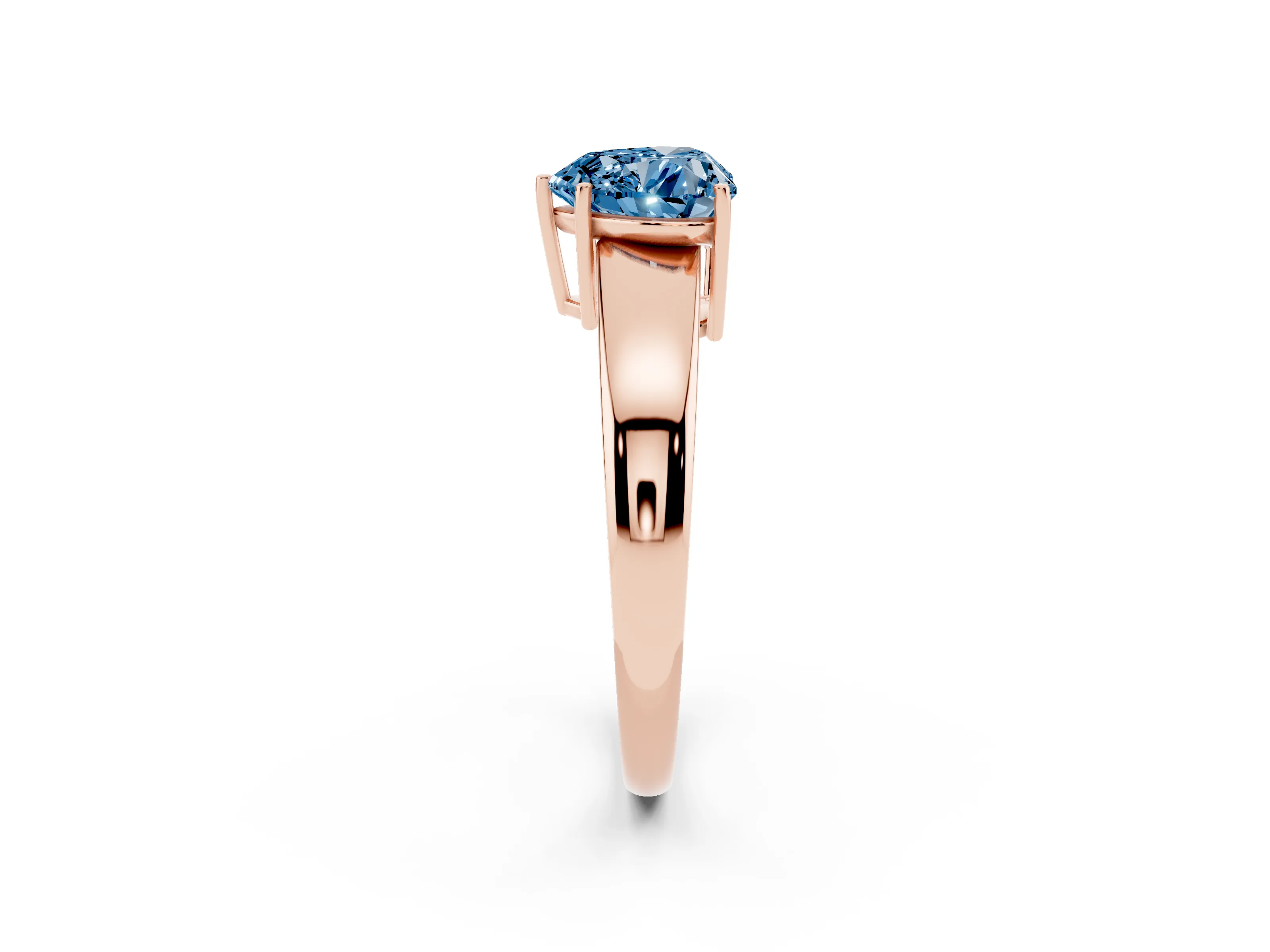 Fancy Blue Heart Cut Diamond Solitaire Ring Set in Rose gold with Tapered Band and Prong Setting
