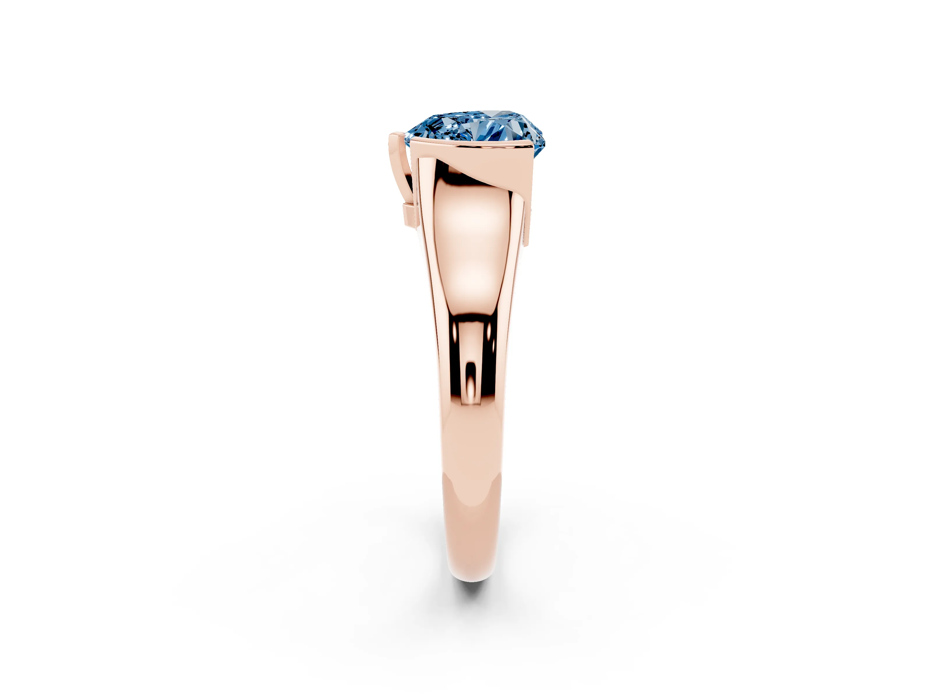 Fancy Blue Heart Cut Diamond Solitaire Tension Set Ring Set in Rose gold with Split Shank Band