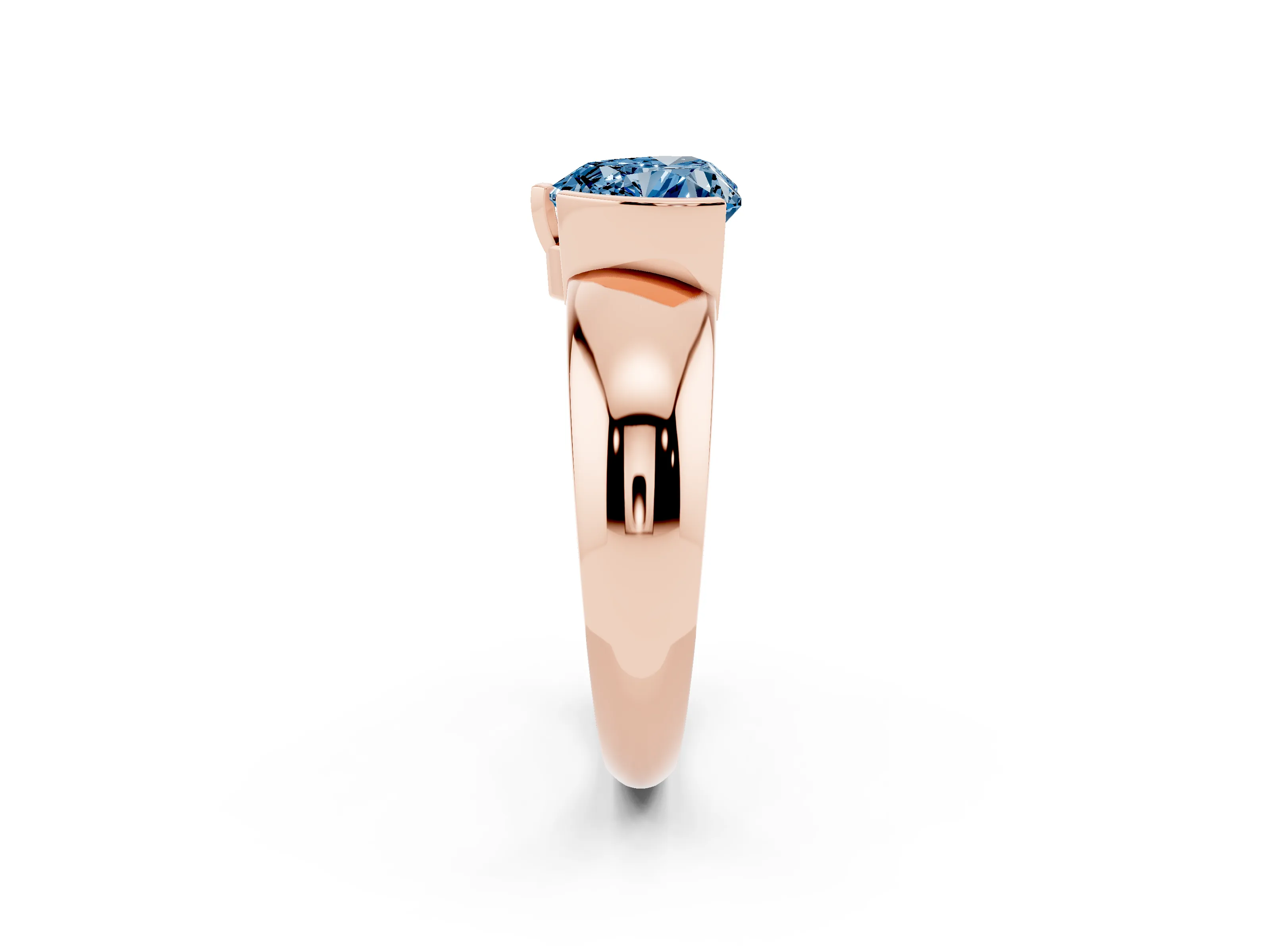Fancy Blue Heart Cut Diamond Solitaire Tension Set Ring Set in Rose gold with Wide Band