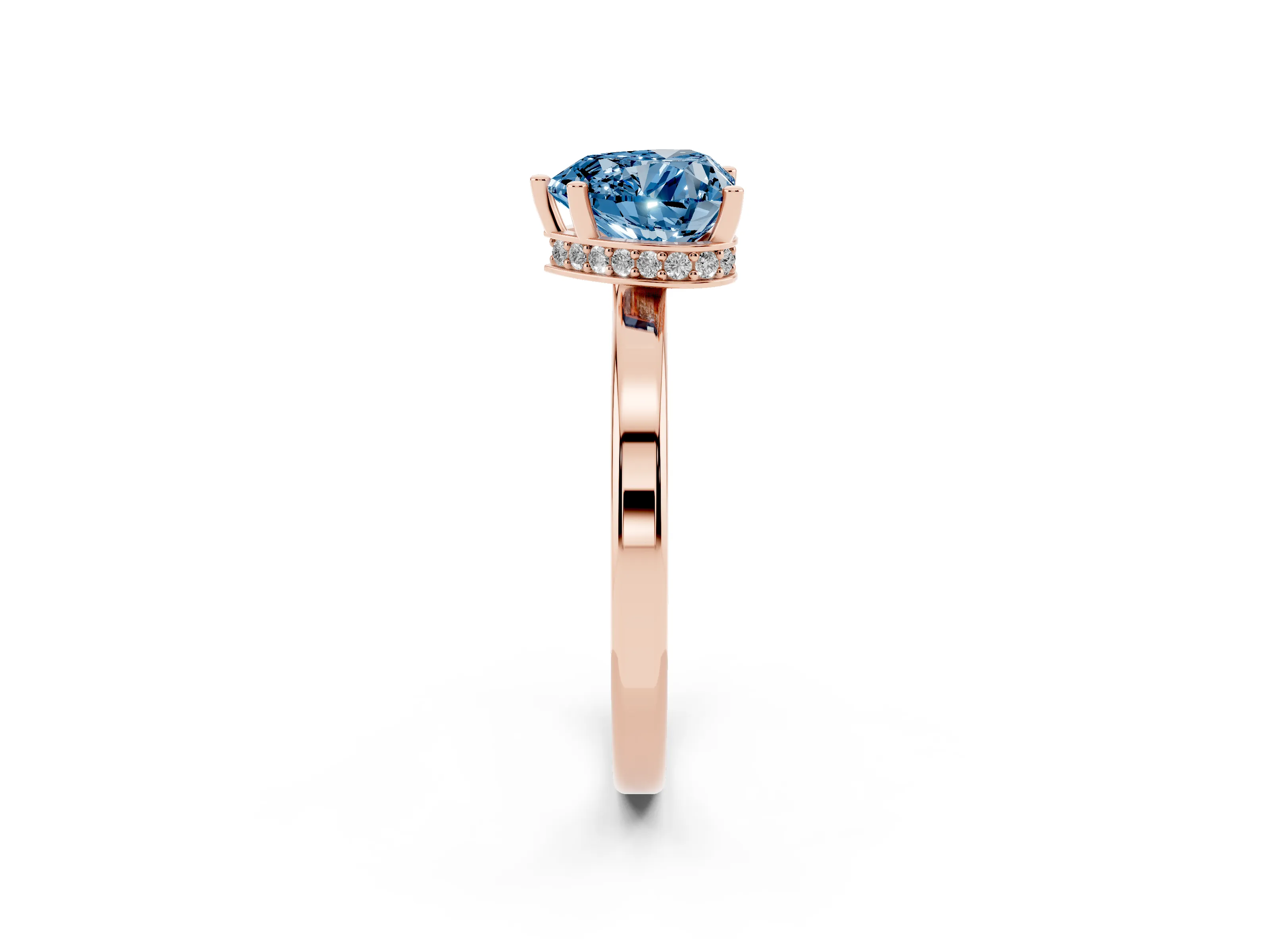 Fancy Blue Heart Cut Diamond Solitaire Engagement Ring Set in Rose gold with Prong Setting on a Plain Band