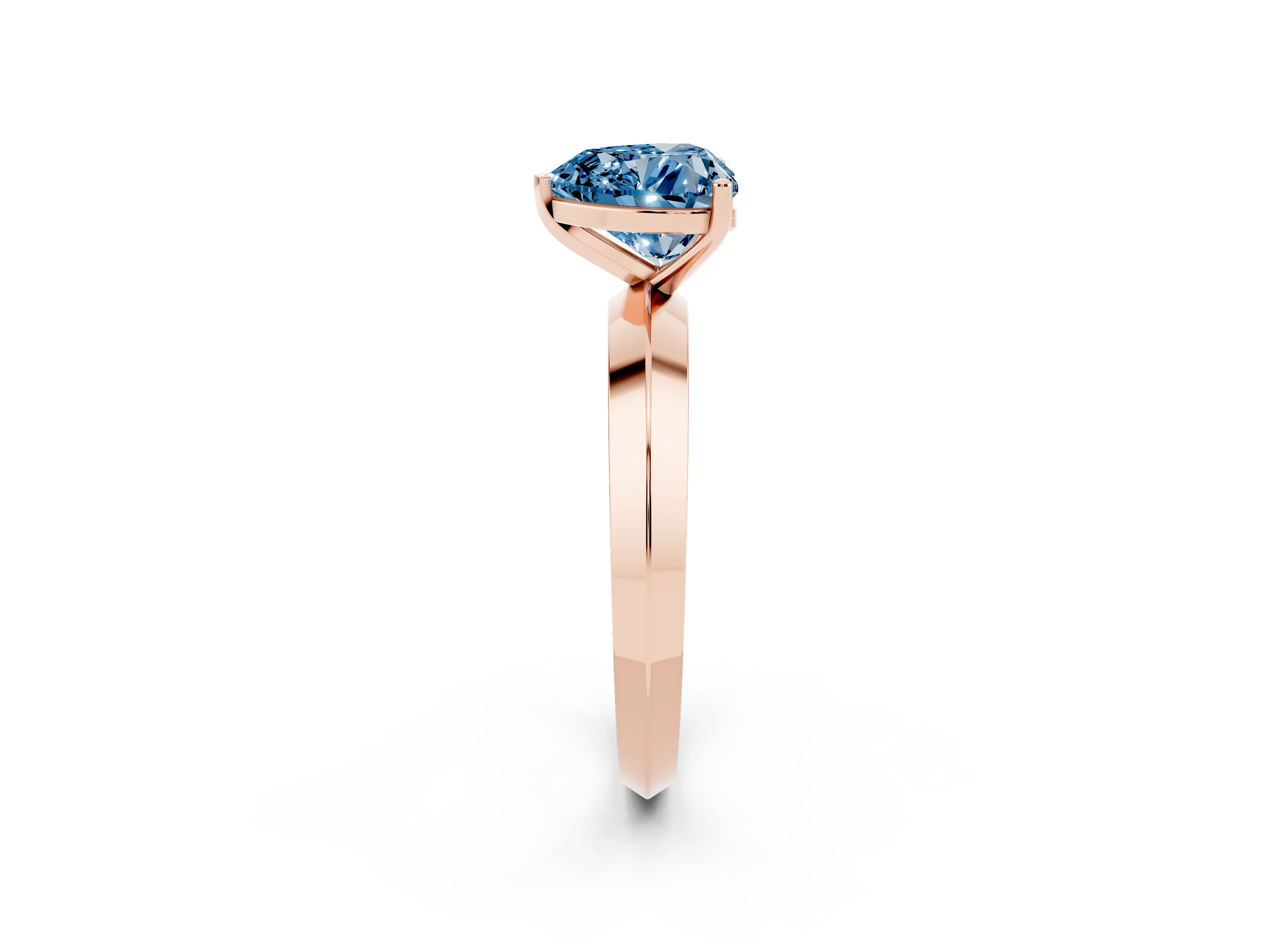 Fancy Blue Heart Cut Diamond Solitaire Engagement Ring Set in Rose gold with Flat Band and Prong Setting