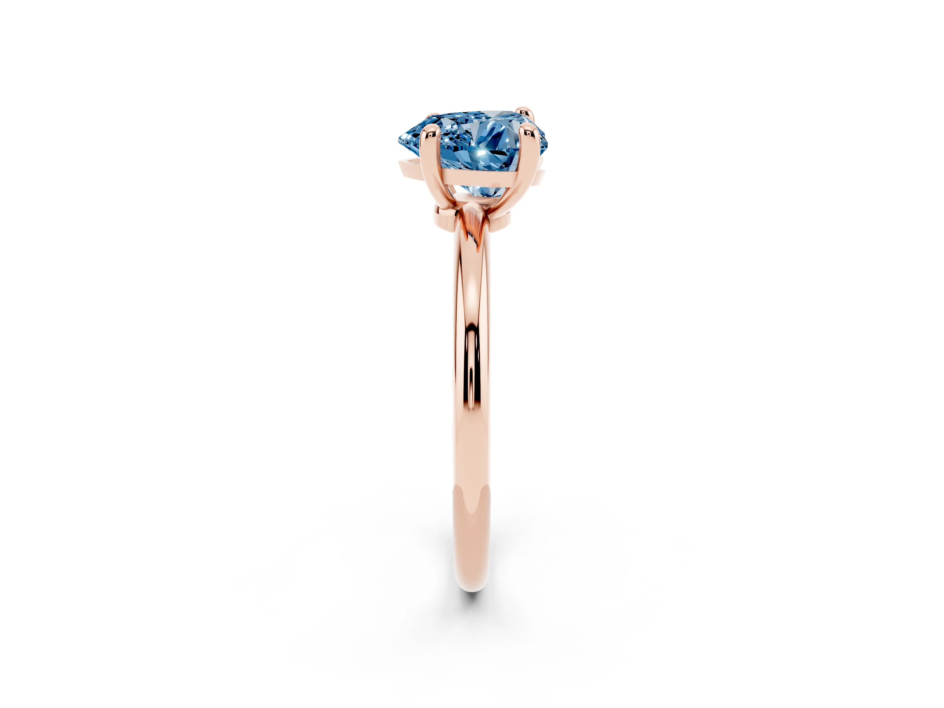 Fancy Blue Heart Cut Diamond Solitaire Ring Set in Rose gold with Secure Prong Setting on a Classic Band