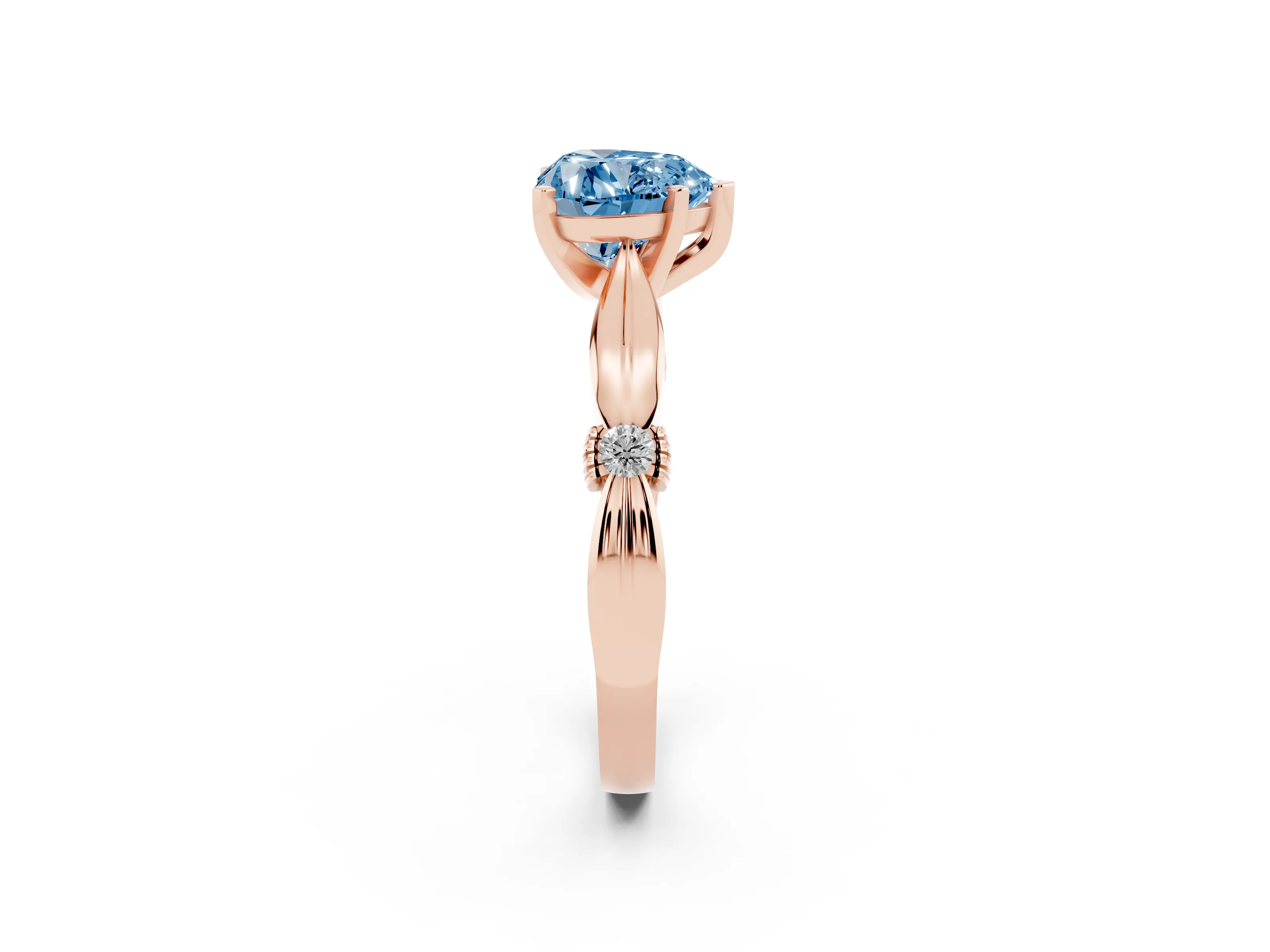 Fancy Blue Heart Cut Diamond Solitaire Twisted Band Ring Set in Rose gold with Accent Stones and Prong Setting