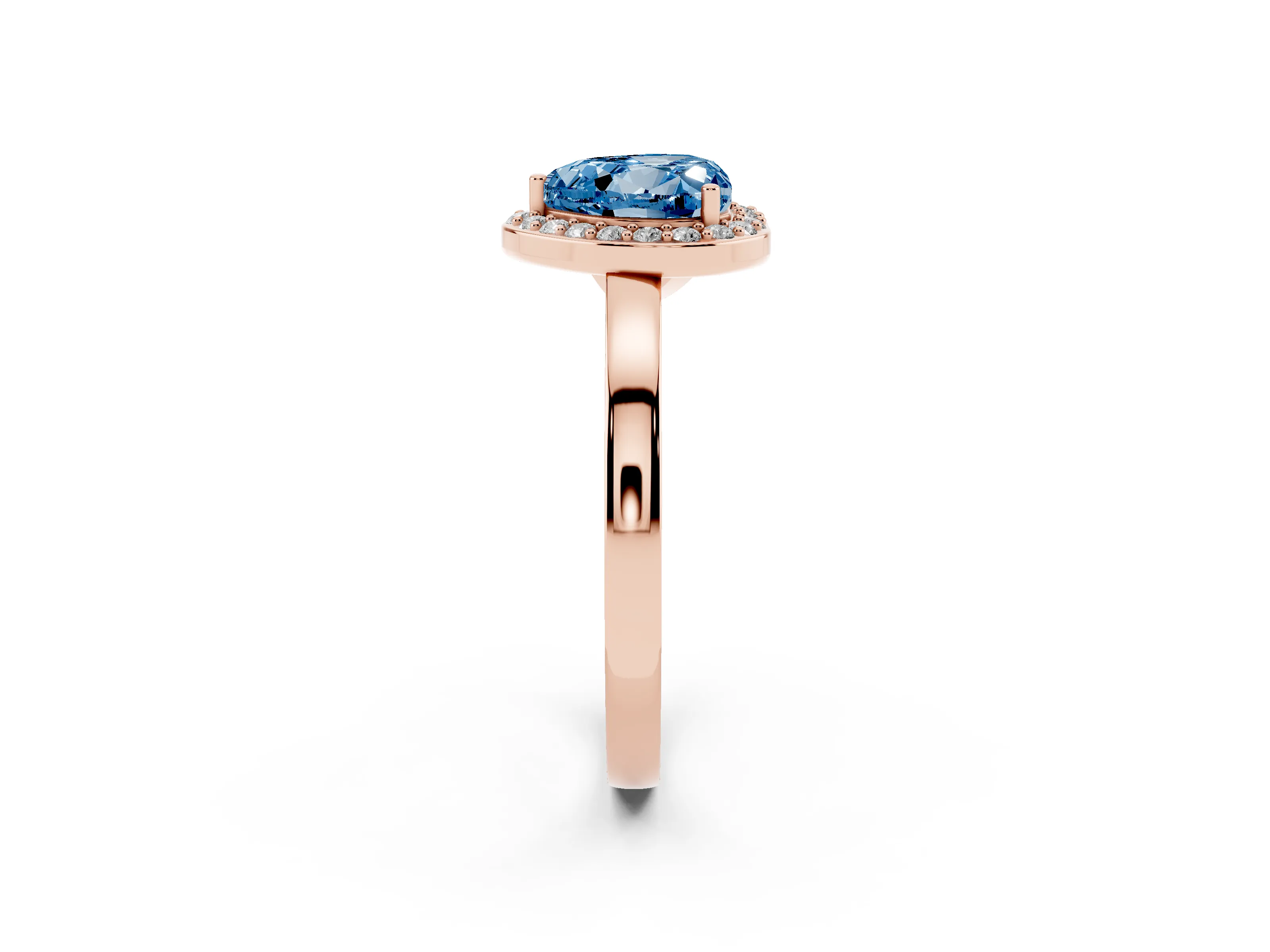 Fancy Blue Heart Cut Diamond Halo Ring Set in Rose gold with Solitaire Band and Prong Setting