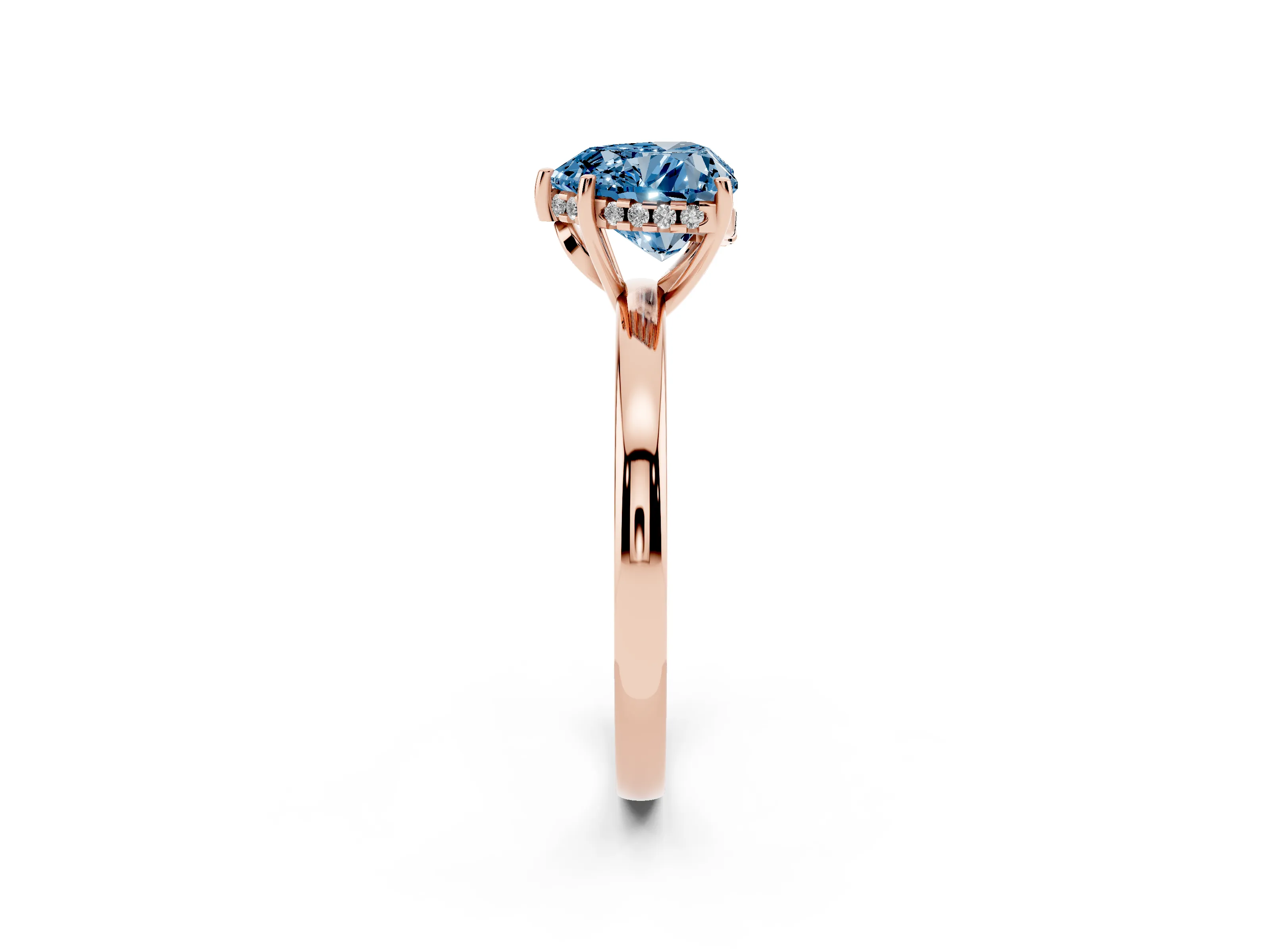 Fancy Blue Heart Cut Diamond Solitaire Ring Set in Rose gold with Plain Band and Prong Setting