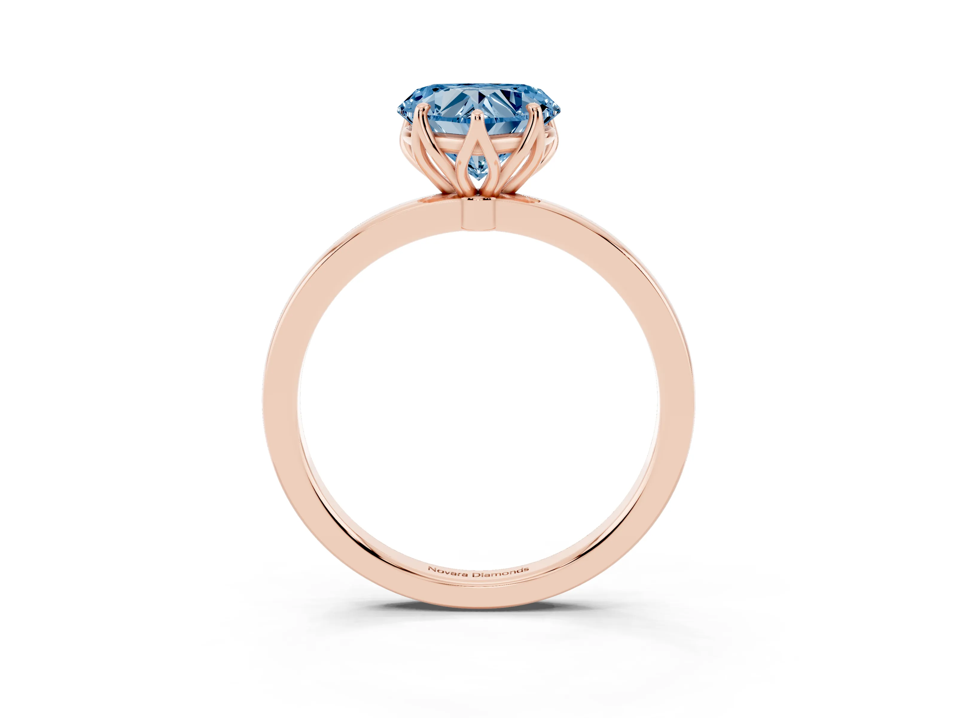 Fancy Blue Heart Cut Diamond Solitaire Ring Set in Rose gold with Prong Setting and Thin Polished Band