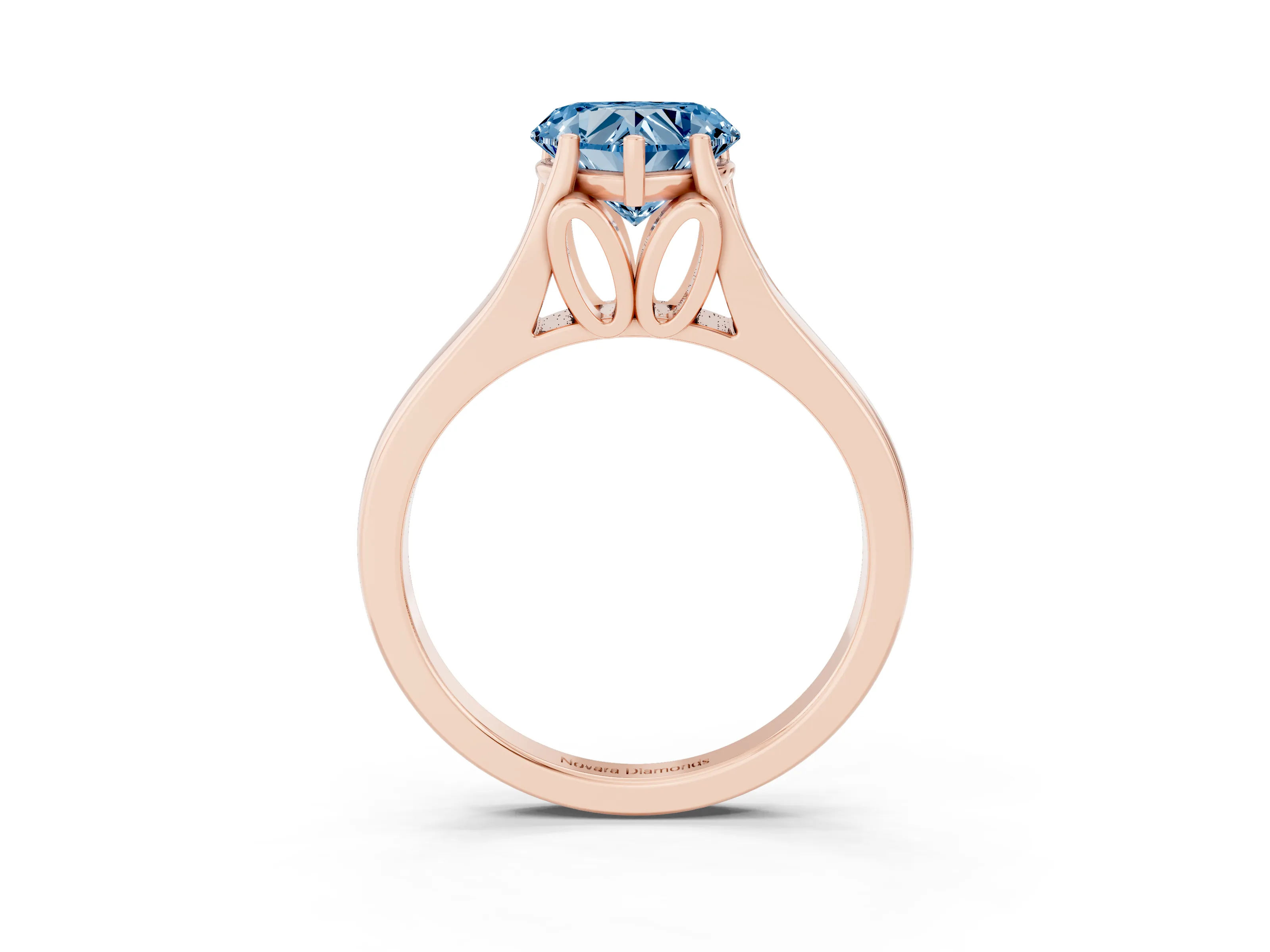 Fancy Blue Heart Cut Diamond Solitaire Ring Set in Rose gold with Arched Cathedral Band and Prong Setting