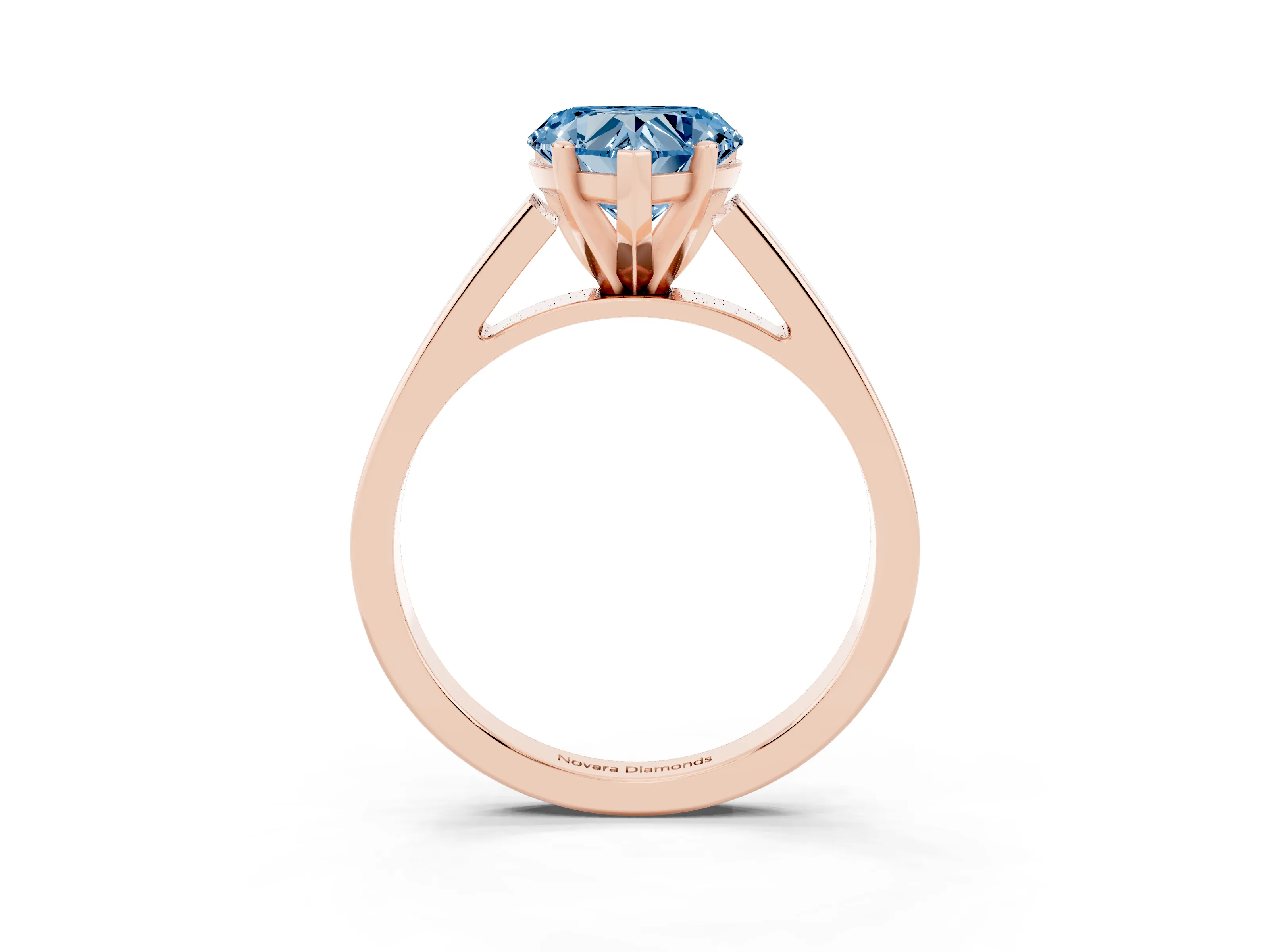 Fancy Blue Heart Cut Diamond Solitaire Engagement Ring Set in Rose gold with Prong Setting and Tapered Band