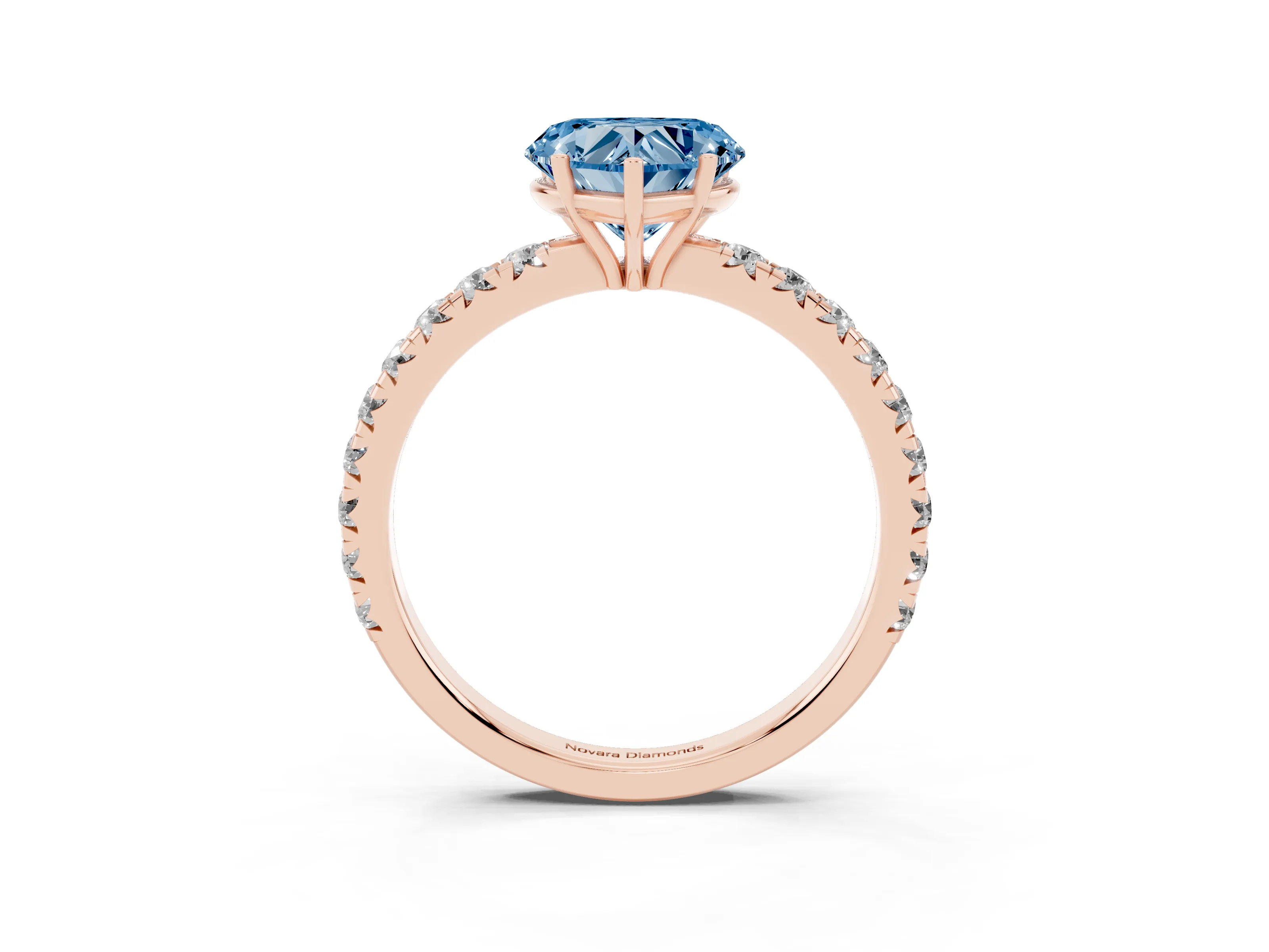 Fancy Blue Heart Cut Diamond Pavé Solitaire Engagement Ring Set in Rose gold with Prong Setting