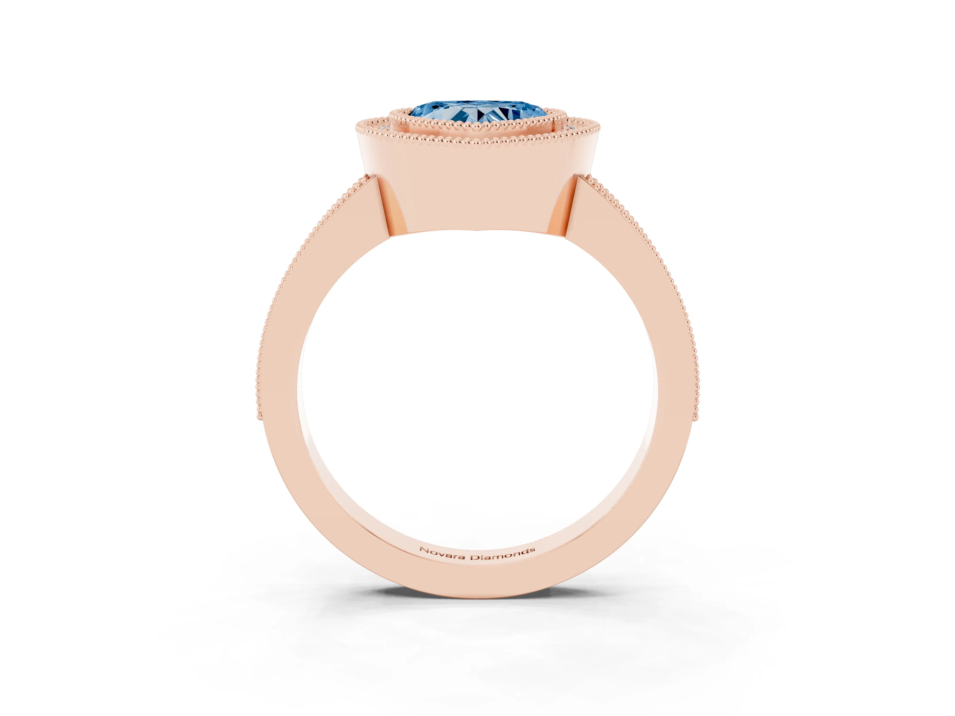 Fancy Blue Heart Cut Diamond Halo Engagement Ring Set in Rose gold with Pavé Band and Round Halo Stones