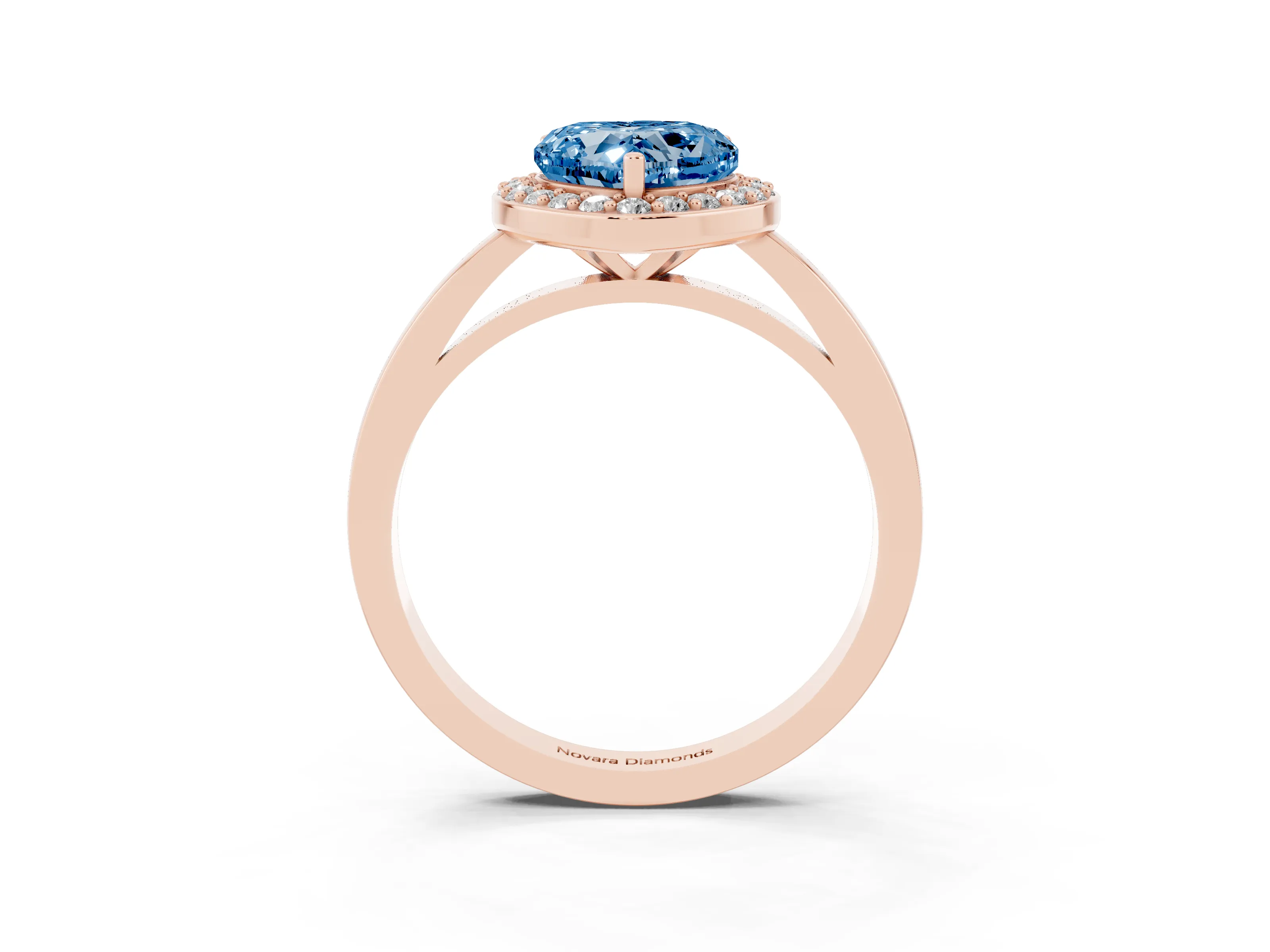 Fancy Blue Heart Cut Diamond Halo Ring Set in Rose gold with Solitaire Band and Prong Setting