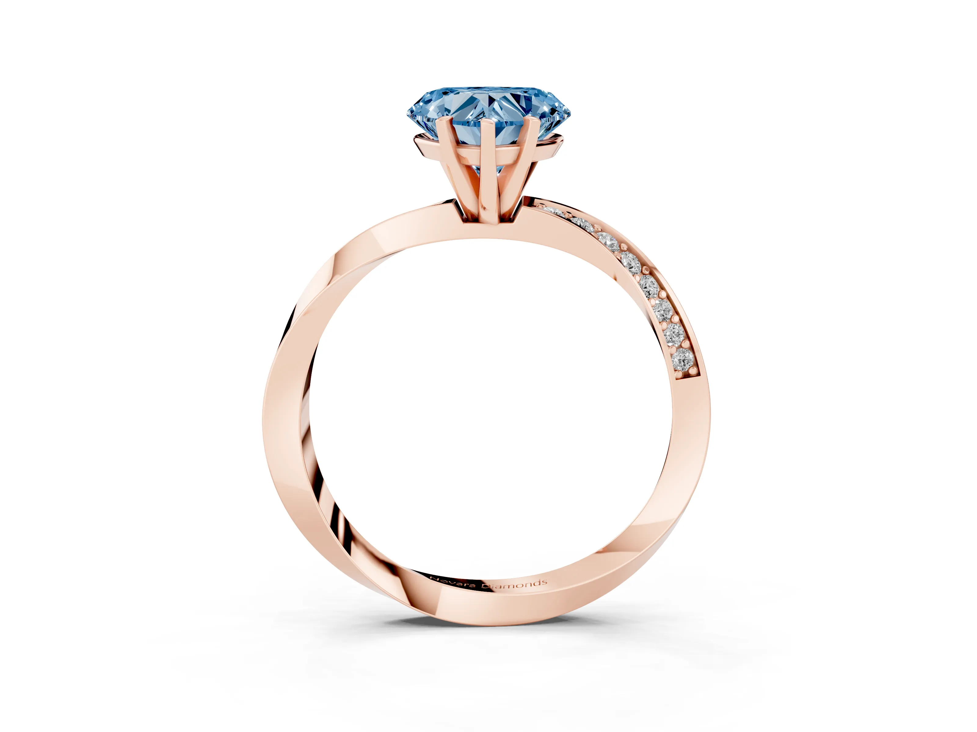 Fancy Blue Heart Cut Diamond Engagement Ring Set in Rose gold with Side Stone Accents and Prong Setting