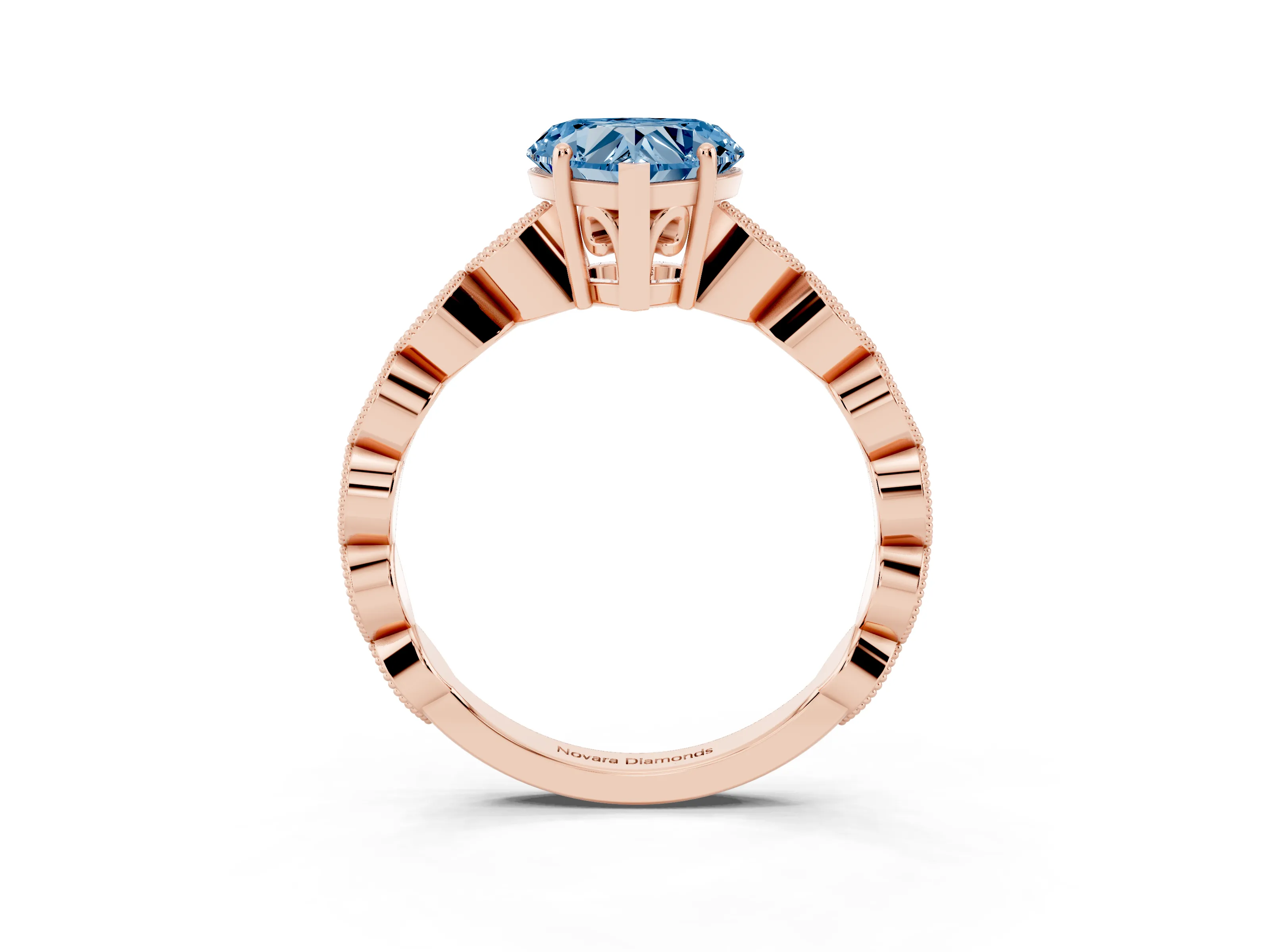 Fancy Blue Heart Cut Diamond Solitaire Ring Set in Rose gold with Infinity Twist Pavé Band
