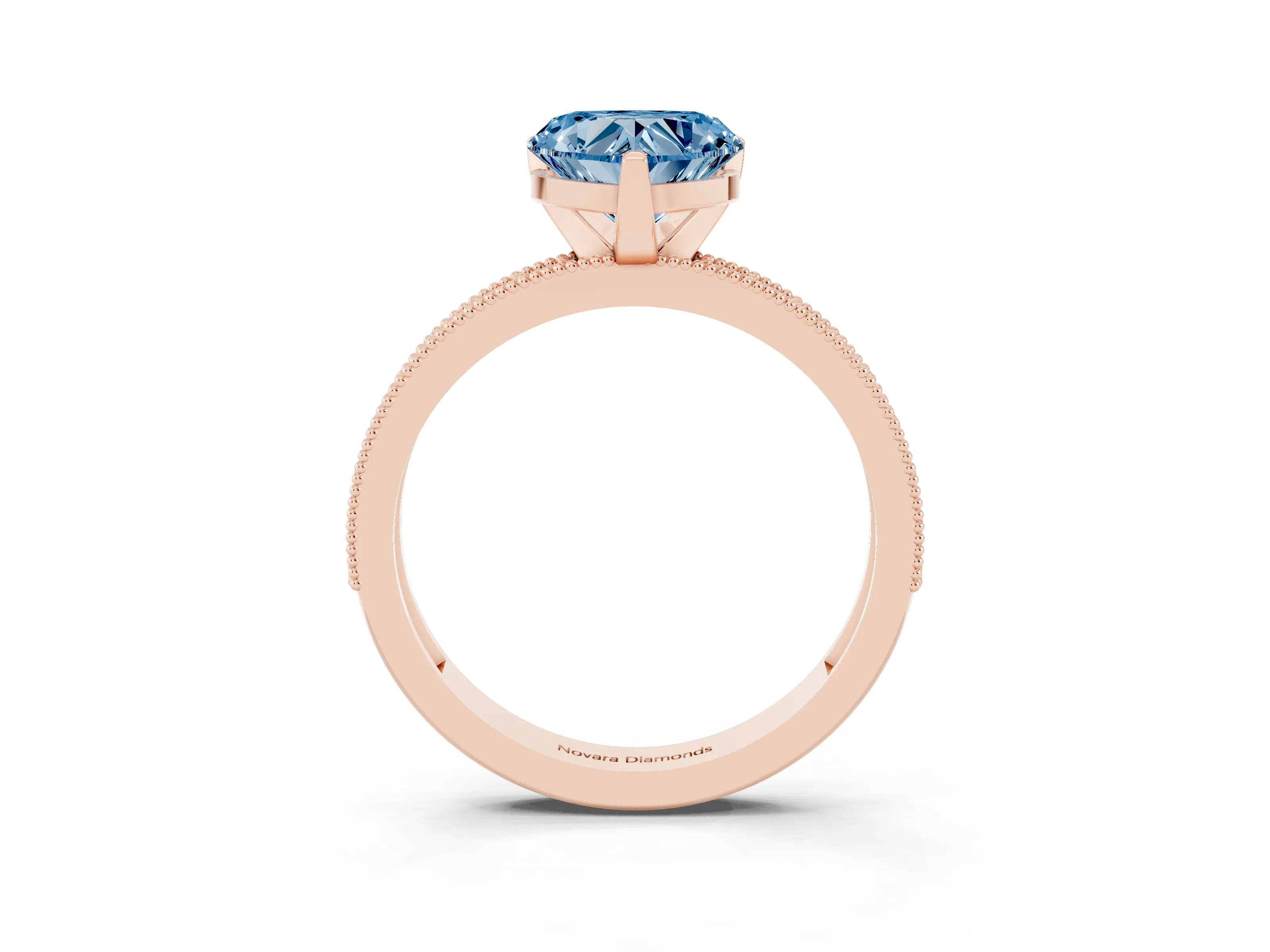 Fancy Blue Heart Cut Diamond Milgrain Pavé Engagement Ring Set in Rose gold with Prong Setting
