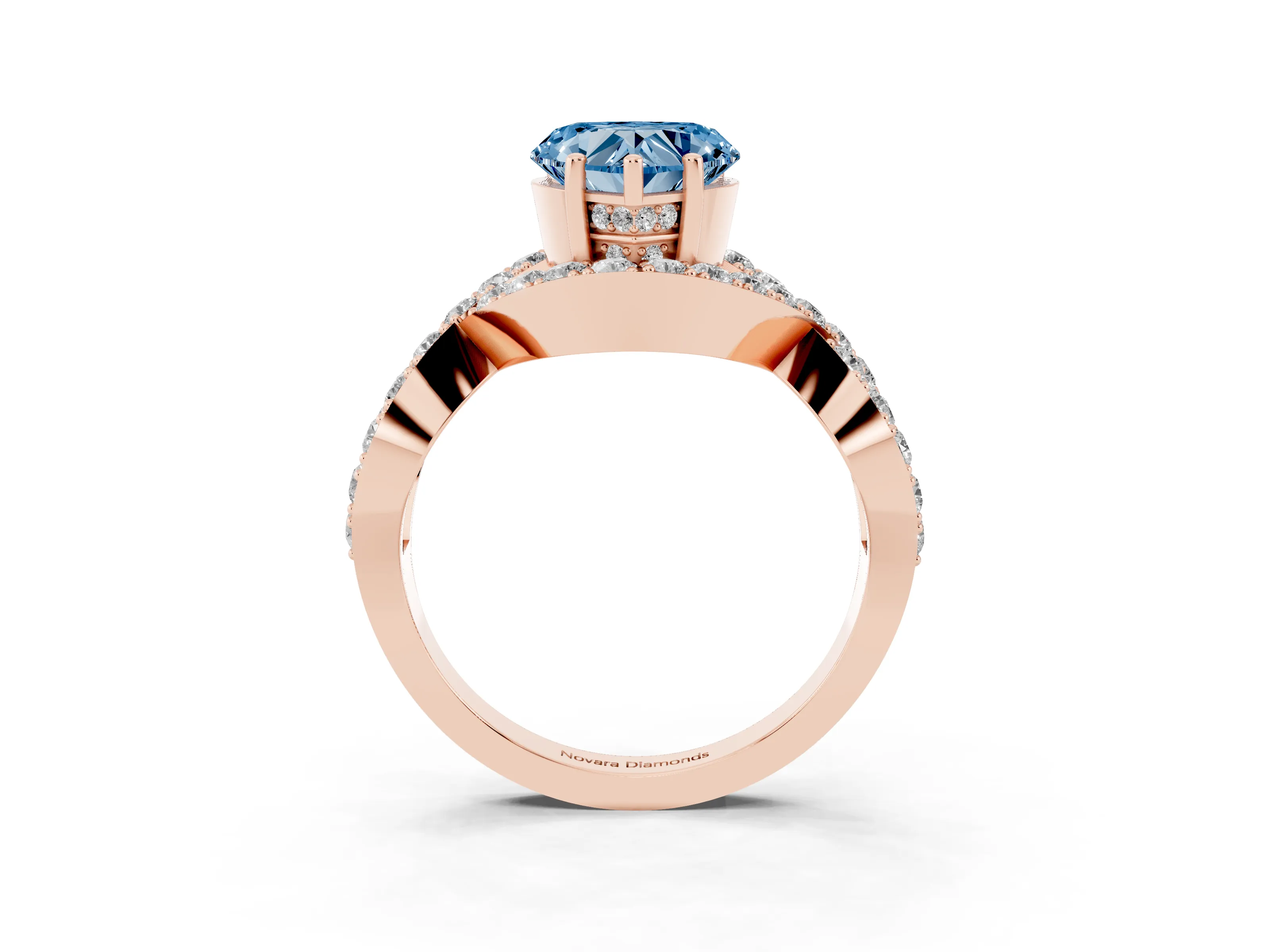 Fancy Blue Heart Cut Diamond Solitaire Twist Band Pavé Engagement Ring Set in Rose gold