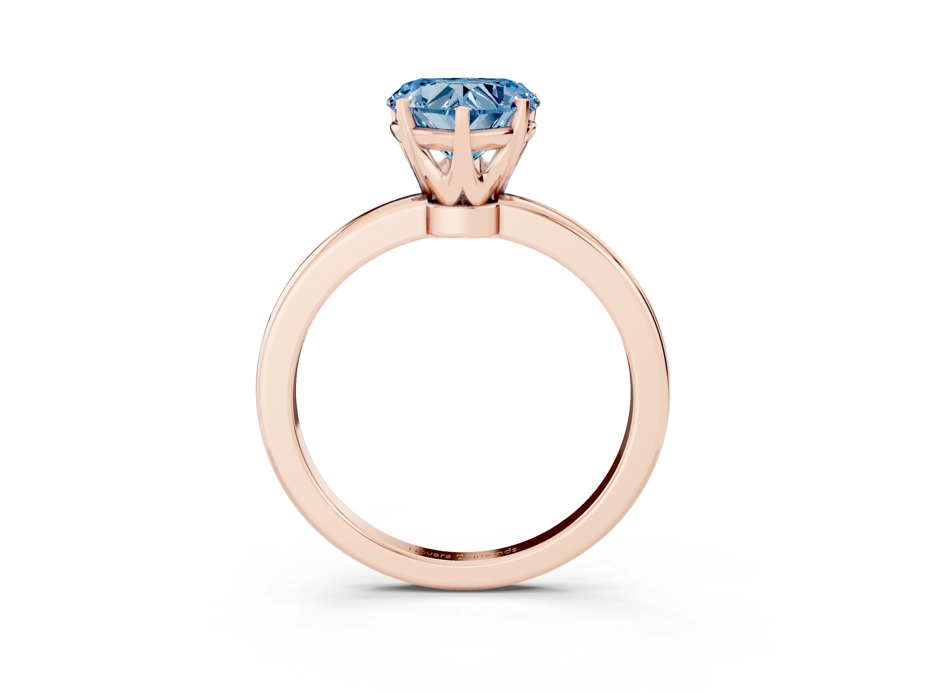 Fancy Blue Heart Cut Diamond Solitaire Ring Set in Rose gold with Raised Prong Setting on a Classic Band