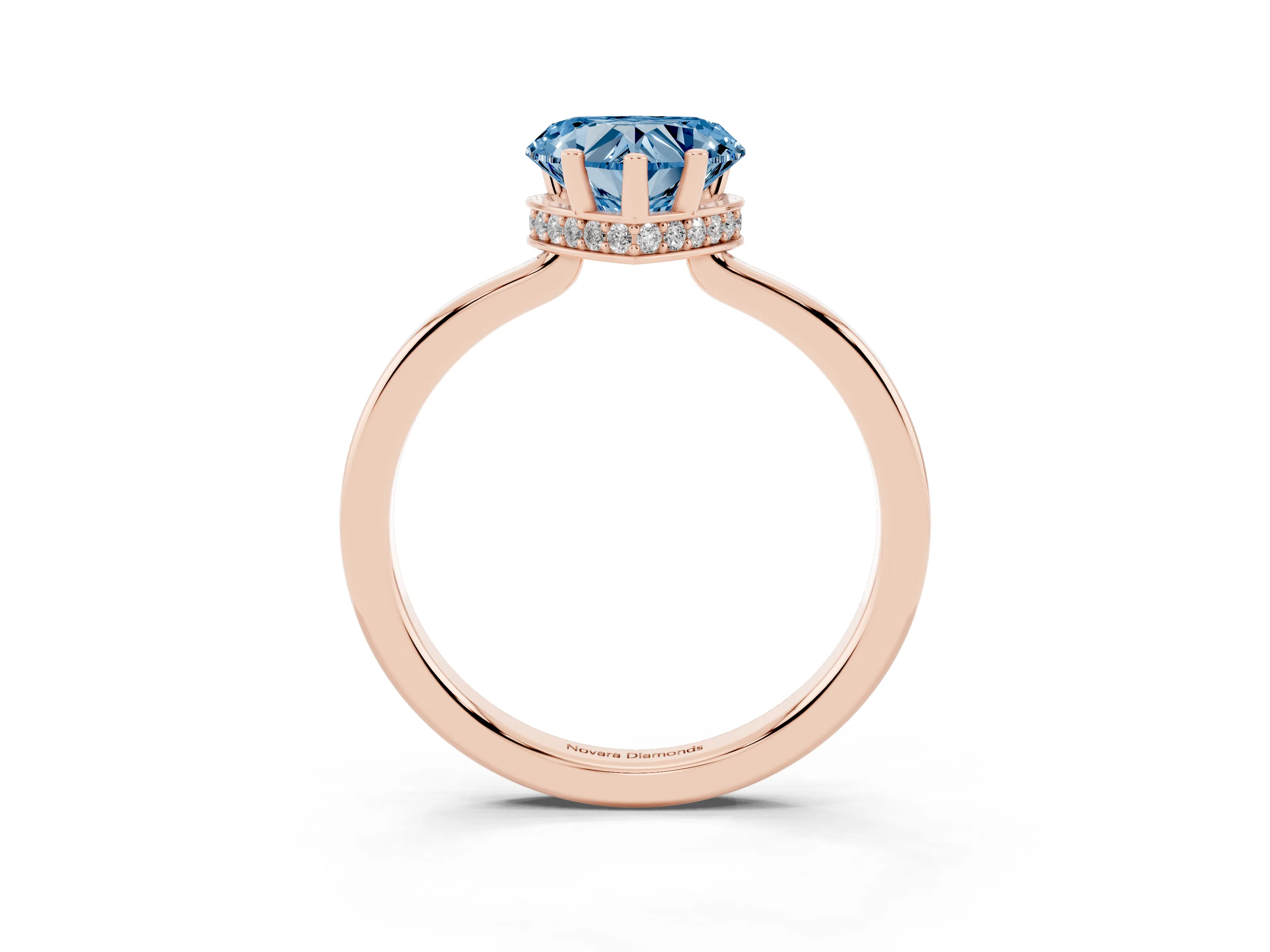 Fancy Blue Heart Cut Diamond Solitaire Engagement Ring Set in Rose gold with Prong Setting on a Plain Band
